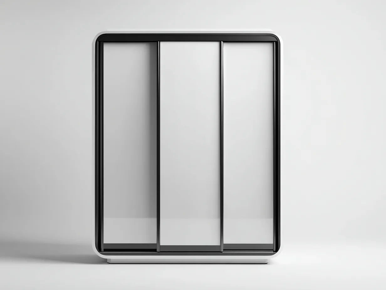 Kleiderschränke mit Schiebetüren-Holzwerkstoff-Metall-198x61x208 cm-Weiß-Schwarz-Moderner Stil