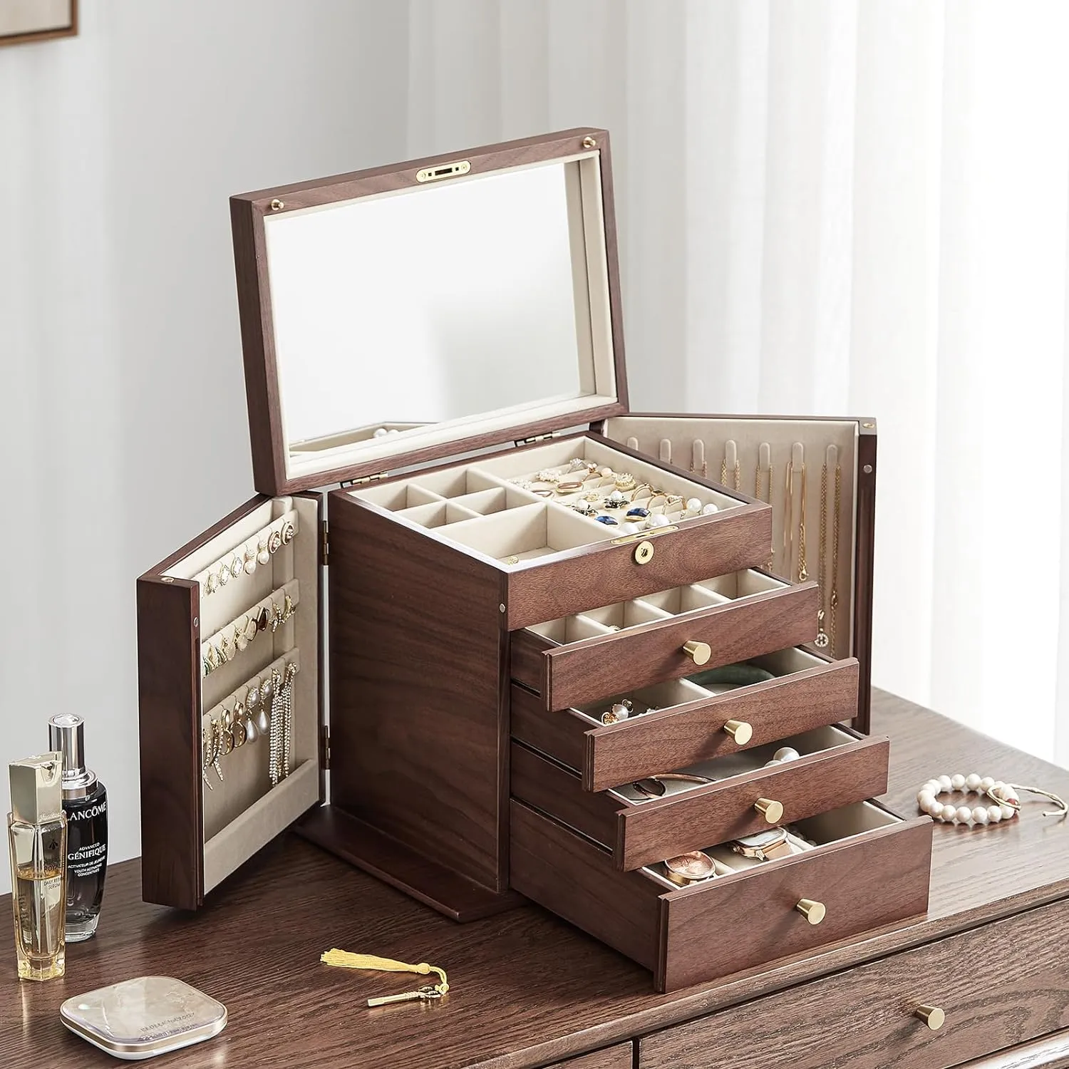 Black walnut jewelry box, 5 layers of solid wood
