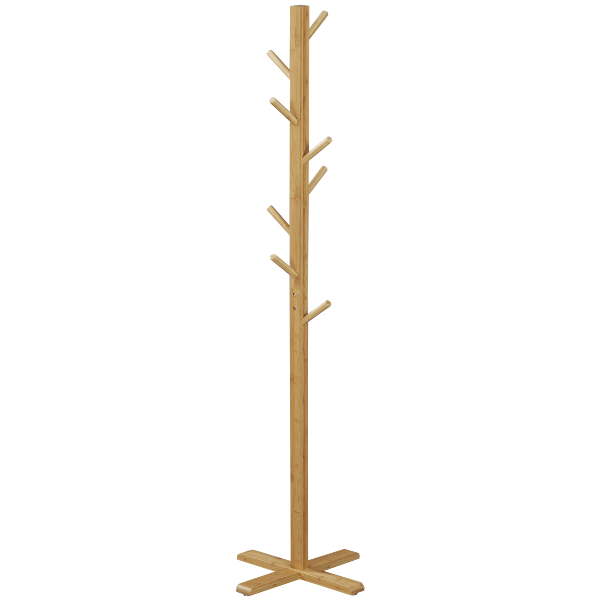 HOMCOM Garderobe Kleiderständer Hutständer, 8 Haken, 49,5 cm x 49,5 cm x 178 cm, Natur