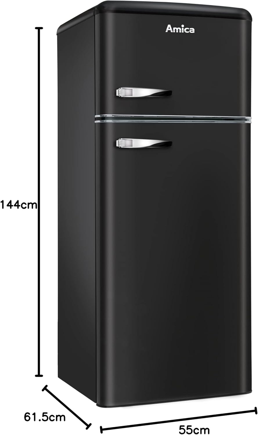 Amica KS 15615 B Retro Kühlschrank mit Gefrierfach / Coffee Cream (Beige) / 88cm (H) x 55cm (B) x 62cm (T) / Retro-Design