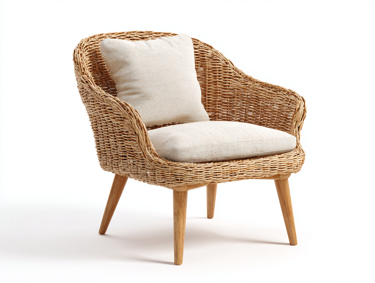 Poltrona da giardino - rattan-legno-tessuto - 74x81x83 cm - beige-naturale - stile boho