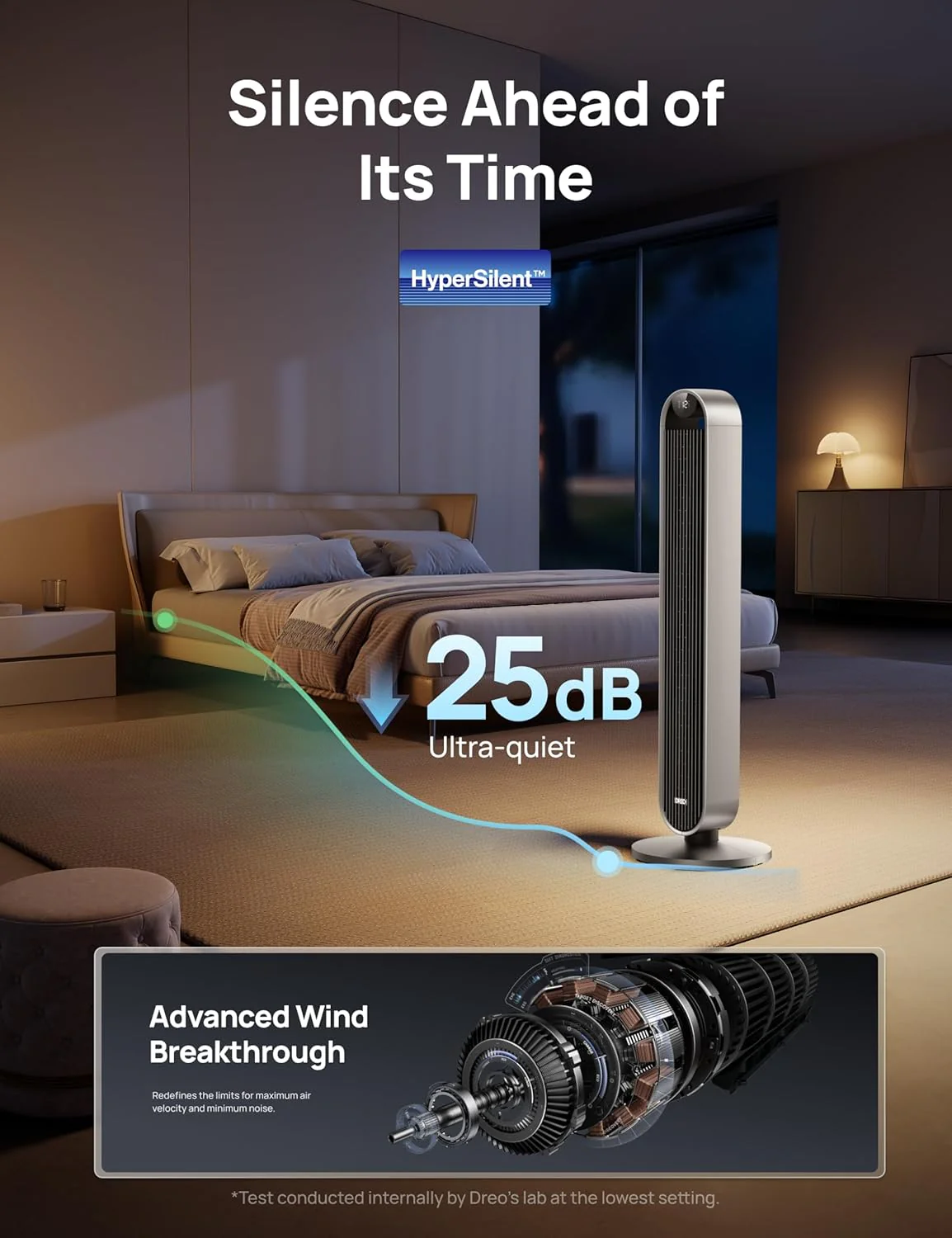 Dreo 25dB Stille Slimme Torenventilator met Spraakbesturing, WiFi Alexa Ventilator, APP Bediening, 120�� Oscillerende Staande Ventilator, 12 Snelheden, 4 Modi, 12-uurs Timer, Pilot Max S
