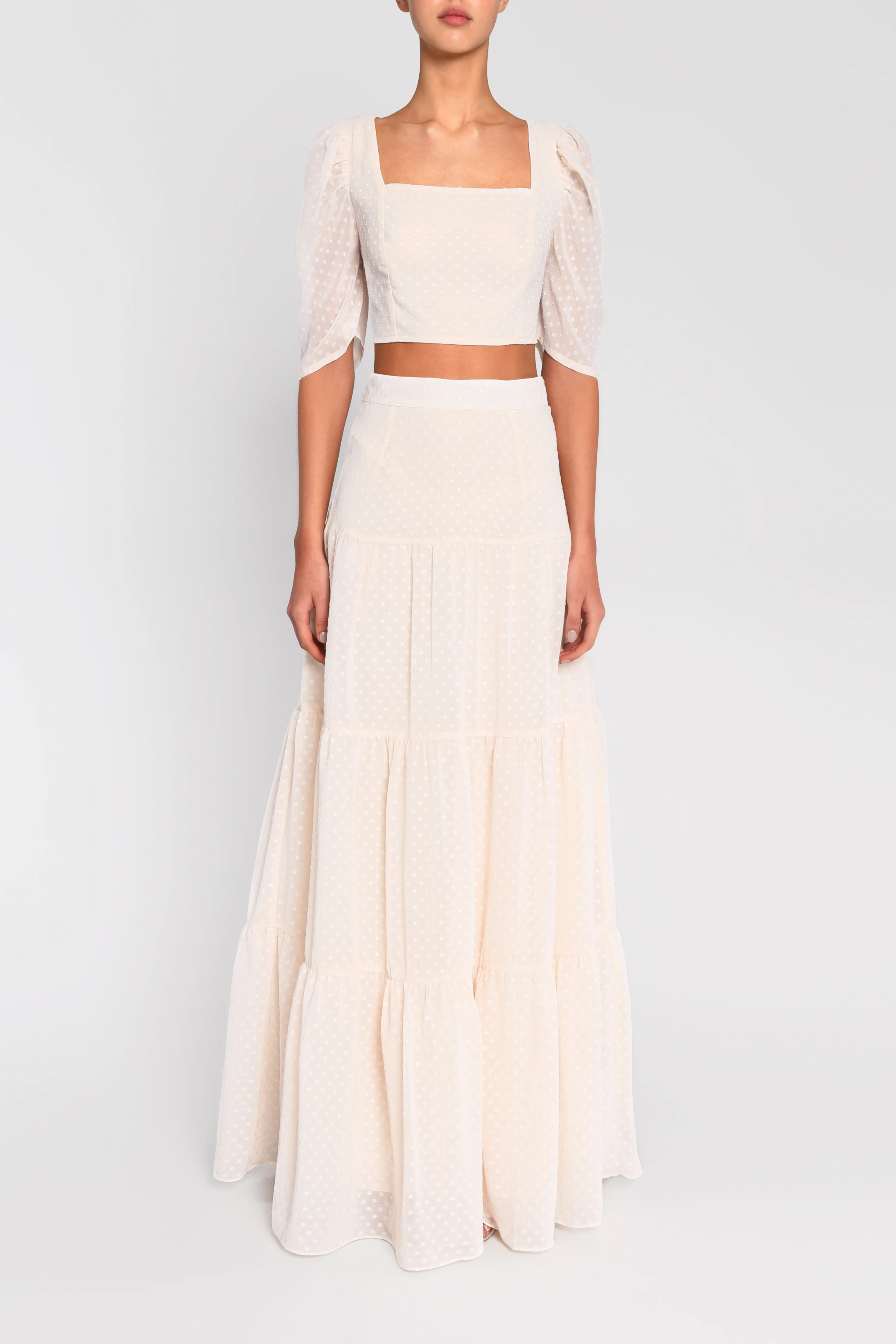 Cream Dobby Spot Cropped Top