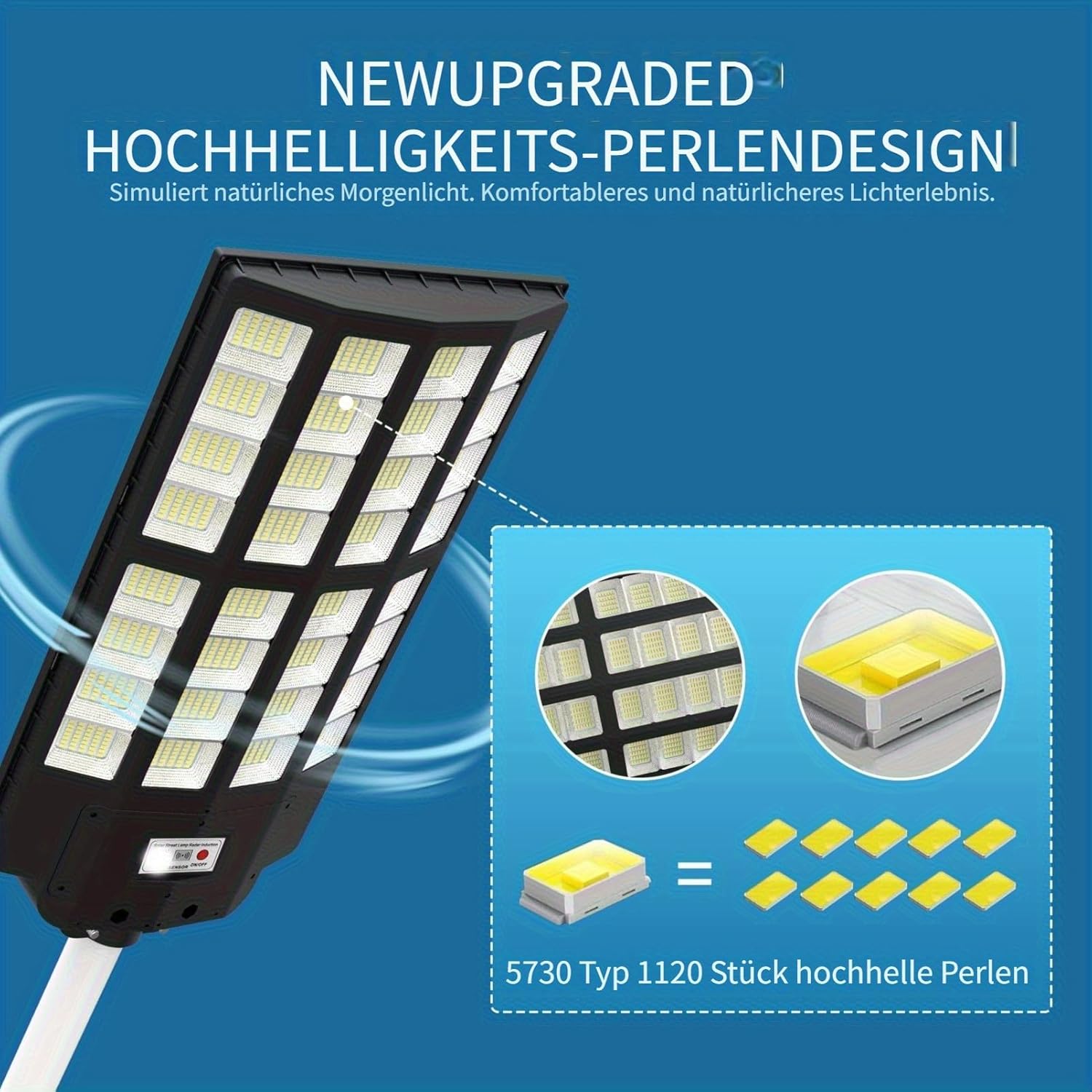 6000W Solarstrahler für außen mit Bewegungsmelder, 7000K Solar Wegeleuchte, IP66 Wasserdichte LED Solarlampen Strassenlaternen mit Fernbedienung für Hof Garten Parkplatz Straßen