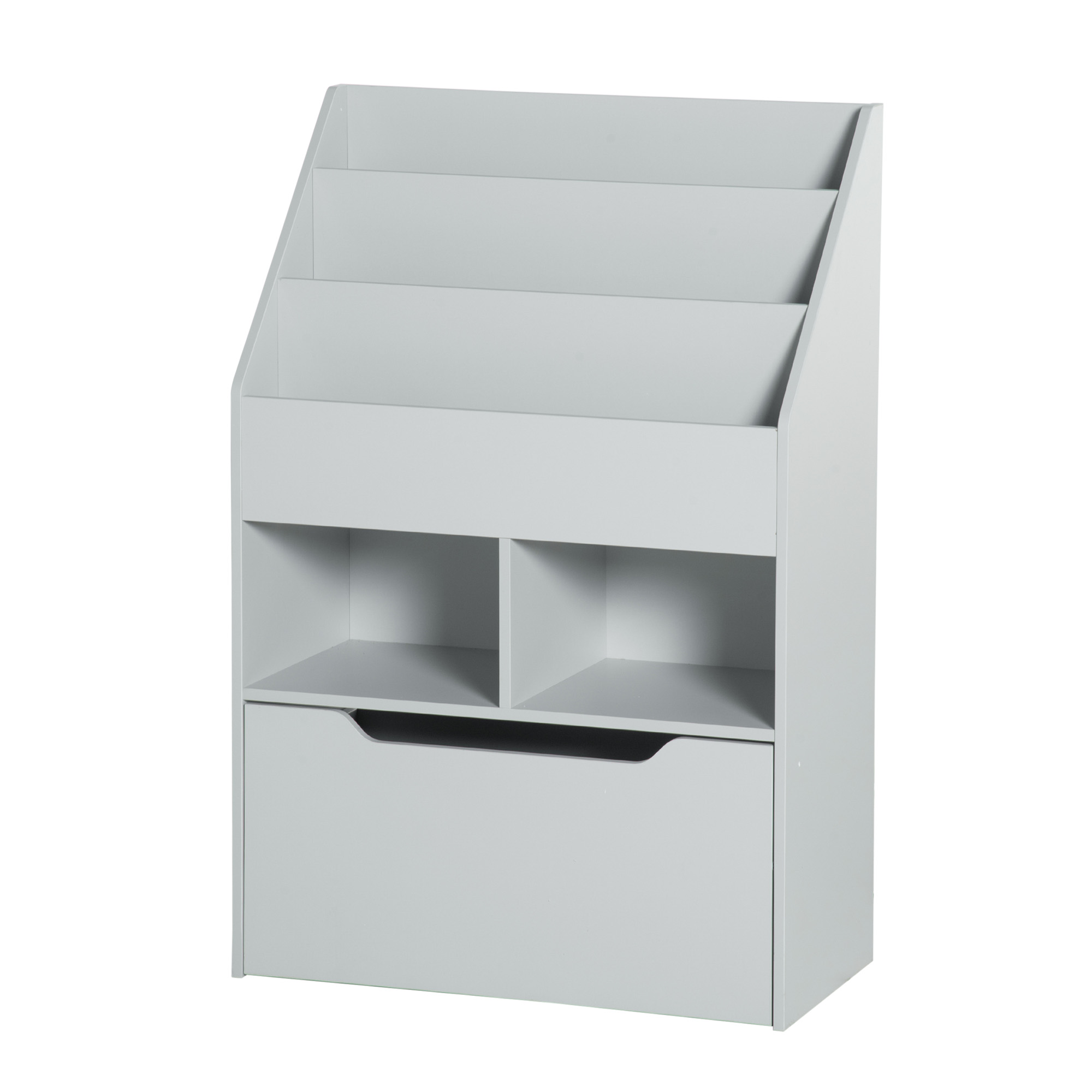 HOMCOM Bücherregal Regal Multi-Rangement 3 Regale 2 Fächer Große Schublade aus Holz Grau