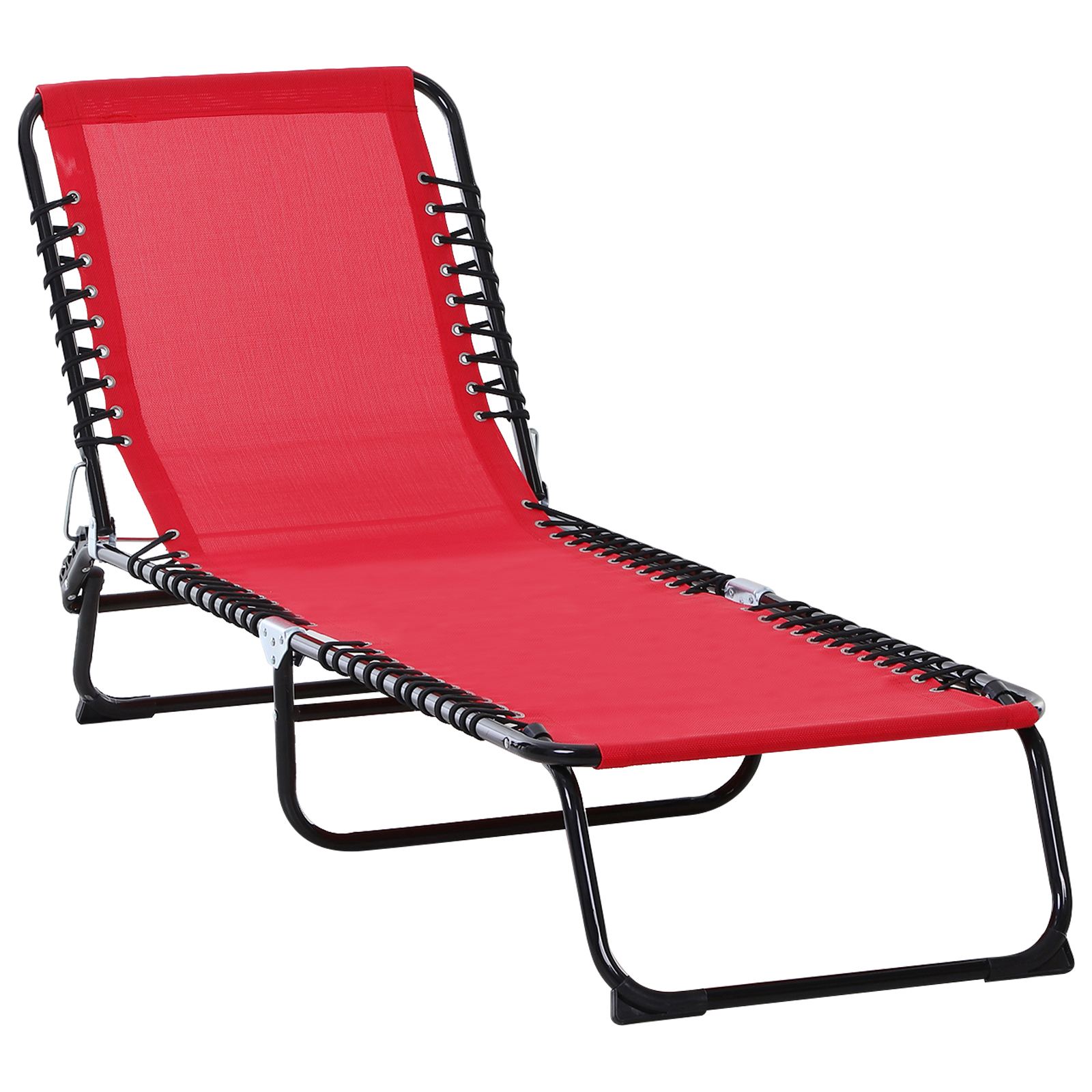 Outsunny Sonnenliege klappbar mit mehreren einstellbaren Positionen, Stahlthermoplastikgestell, elastische Bänder, Textilene in Rot