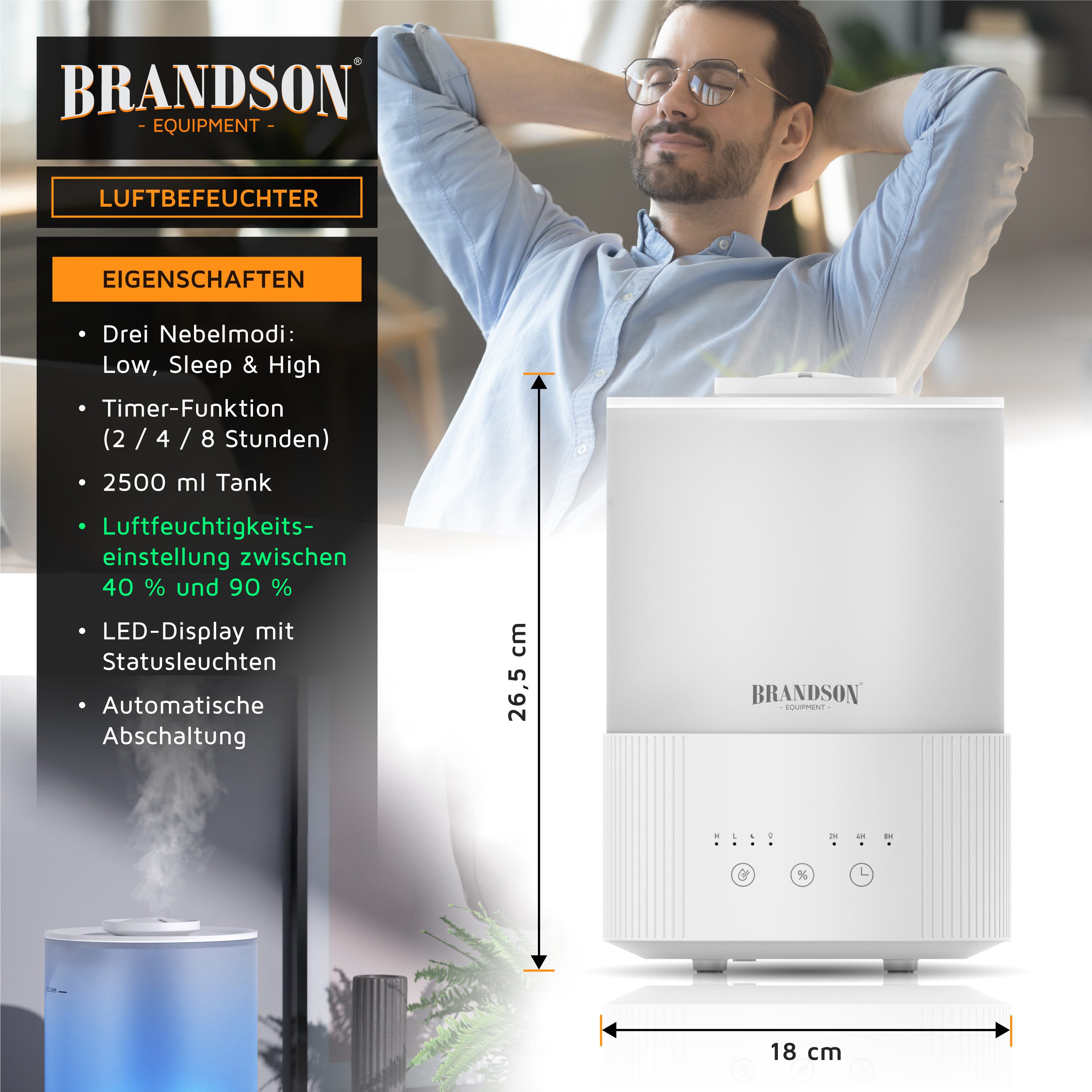 Luftbefeuchter Aroma Diffuser 2,5 L mit RGB Stimmungslicht, 2 Nebelstufen, sehr leise