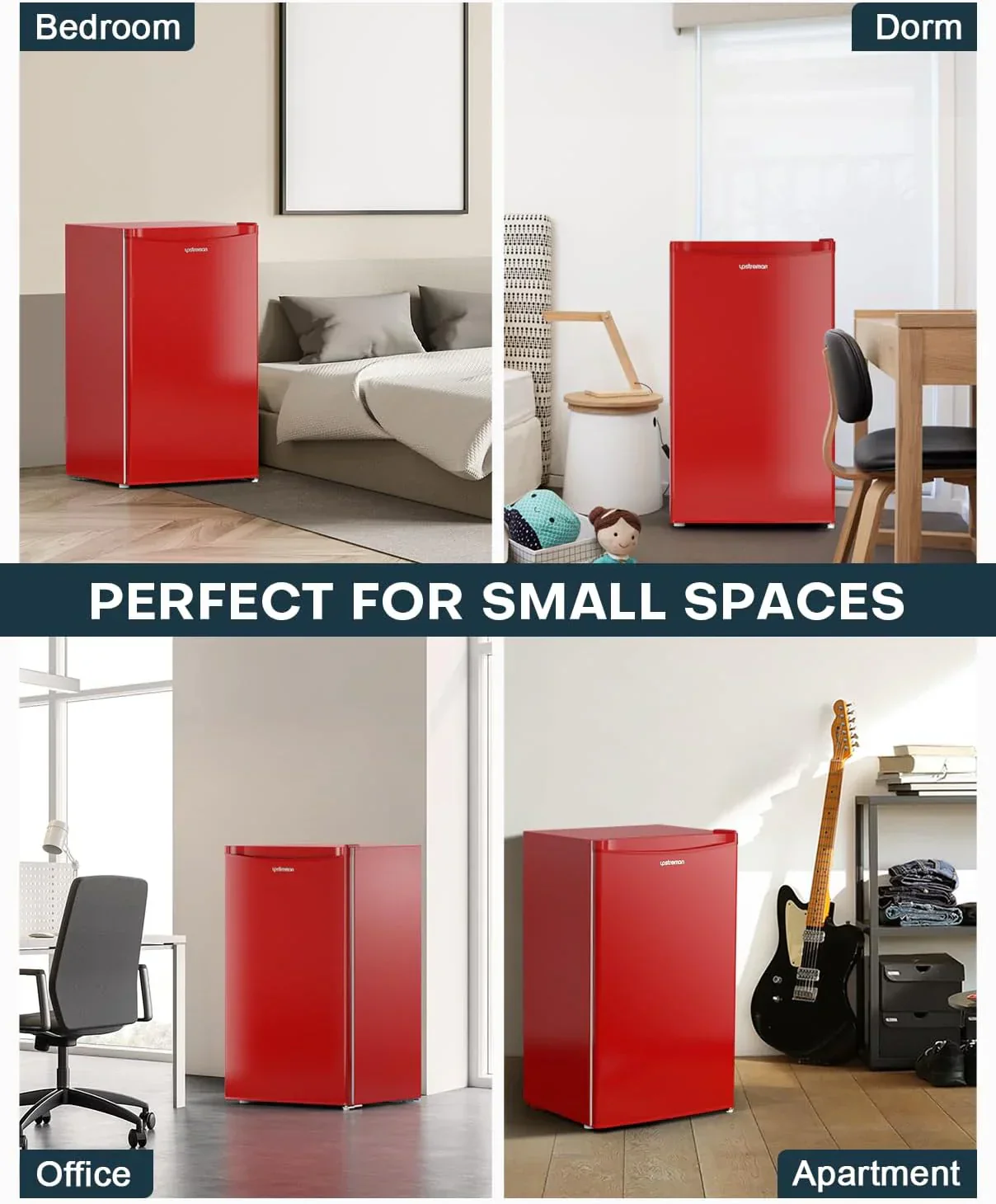 Upstreman 3.2 Cu.Ft Mini Fridge Freezer Single Door Fridge Dorm Fridge Adjustable Thermostat