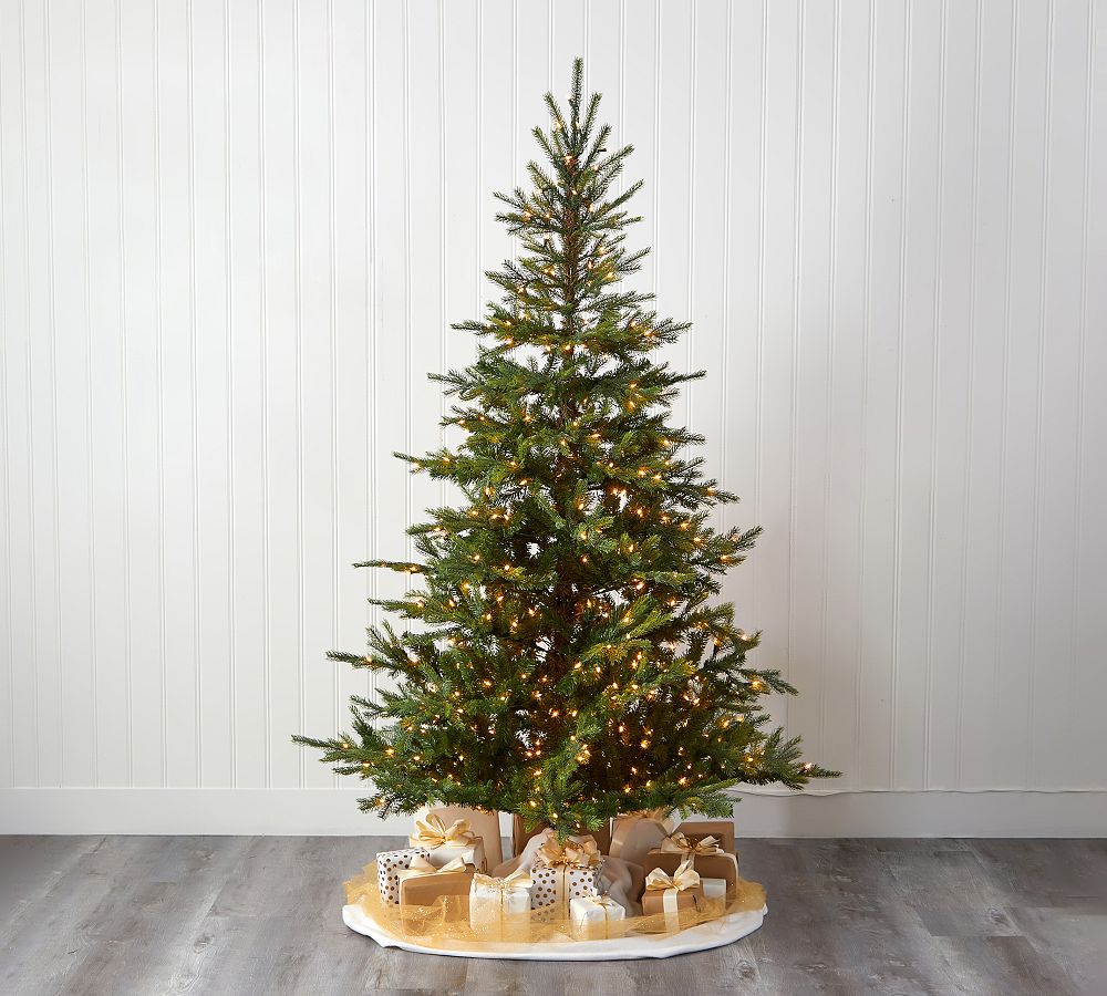 Lit North Carolina Spruce Faux Christmas Tree – Bendable Branches, Warm-White Lights, Includes Stand, PE/PVC, Two Sizes Available