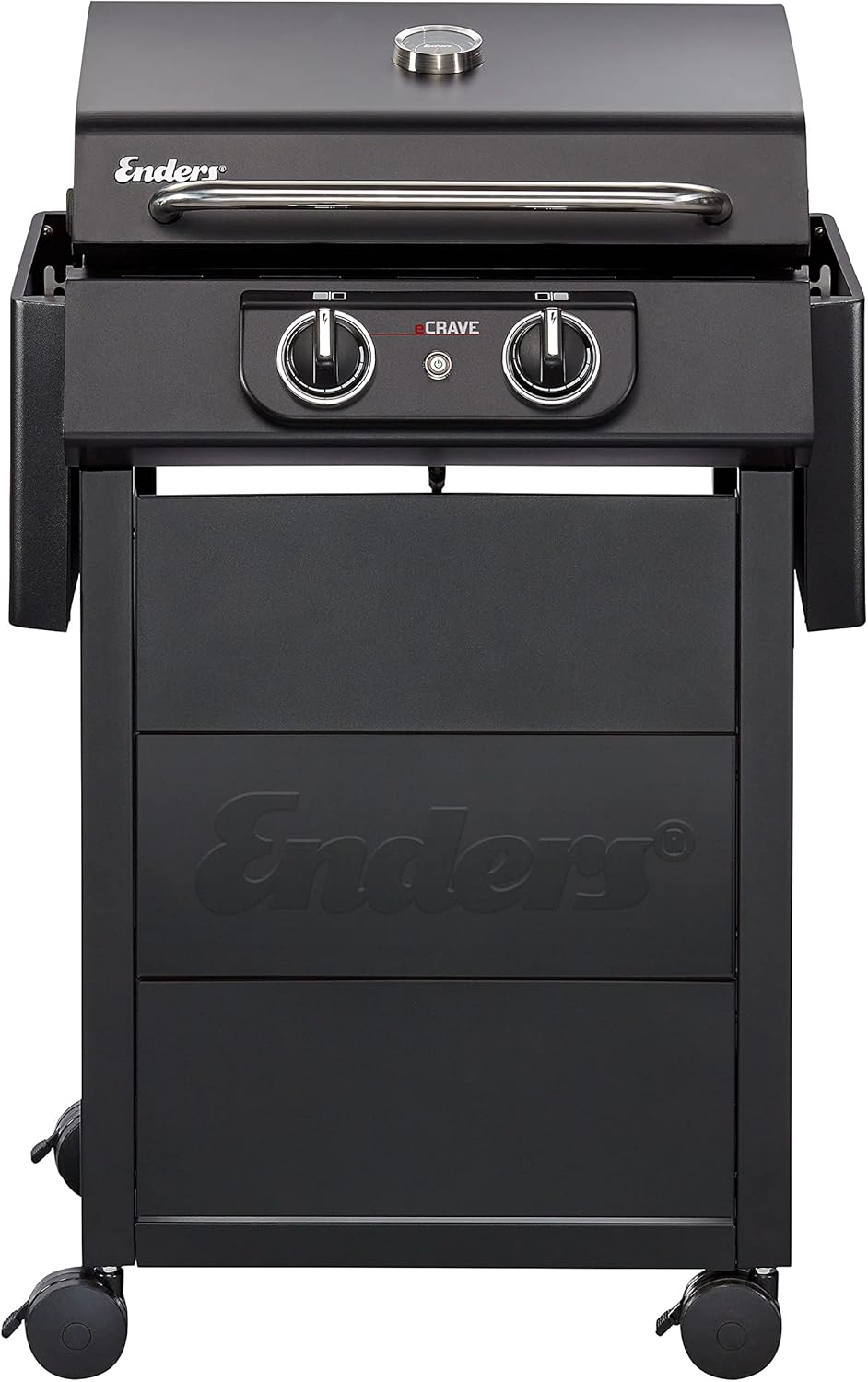 Enders® Elektrogrill eCRAVE 2, mit Gussrost, Grillwagen mit viel Stauraum, SIMPLE CLEAN™ Reinigungssystem, 2 leistungsstarke Heizelemente, formstabile Garhaube mit integriertem Thermometer #97116