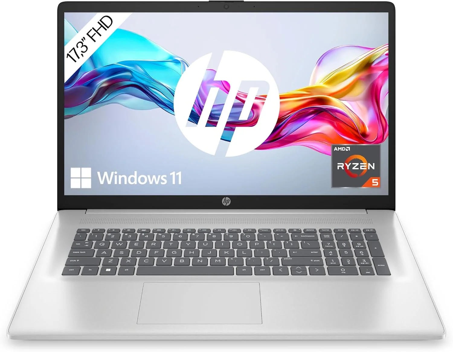 HP Laptop mit 17,3' FHD Display, AMD Ryzen 5 7520U, 16GB DDR5 RAM, Silber inkl. 25 GB Dropbox-Speicher für 12 Monate, 512 GB SSD, AMD Radeon-Grafik