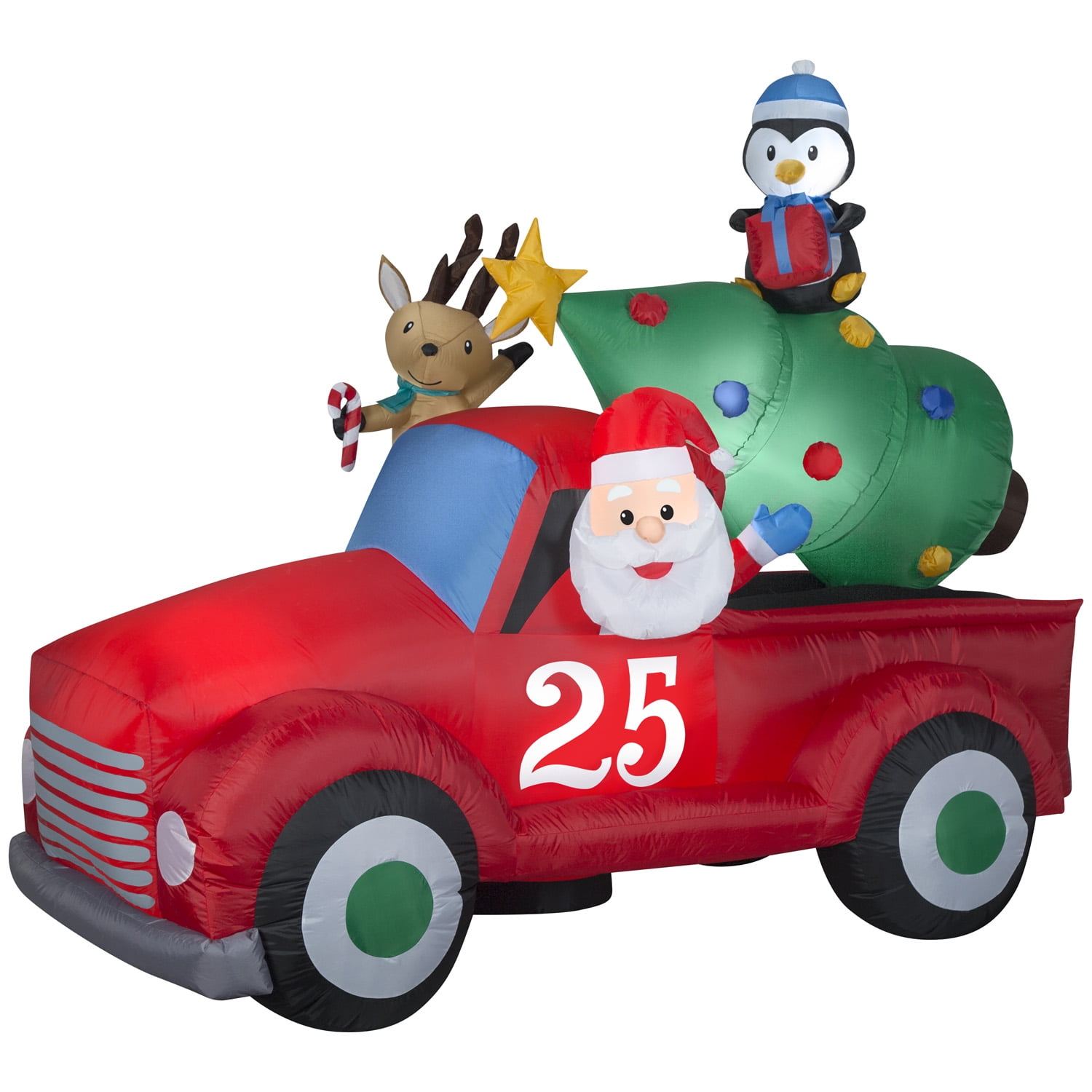 Gemmy Airblown Inflatable Vintage Truck with Santa, Reindeer & Penguin, 6 ft, LED Lights, Christmas Decoration