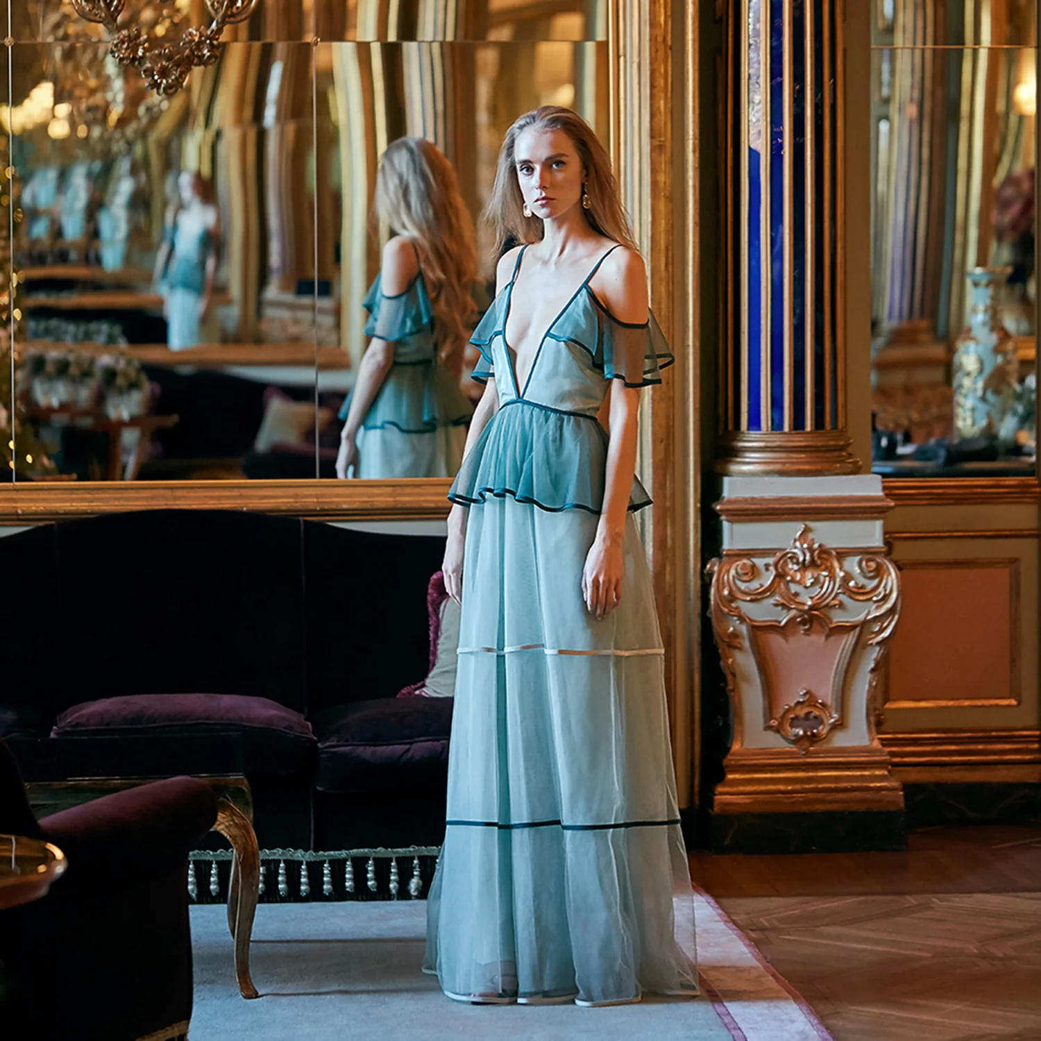True Decadence Sea Foam Green Tiered Tulle Maxi Dress