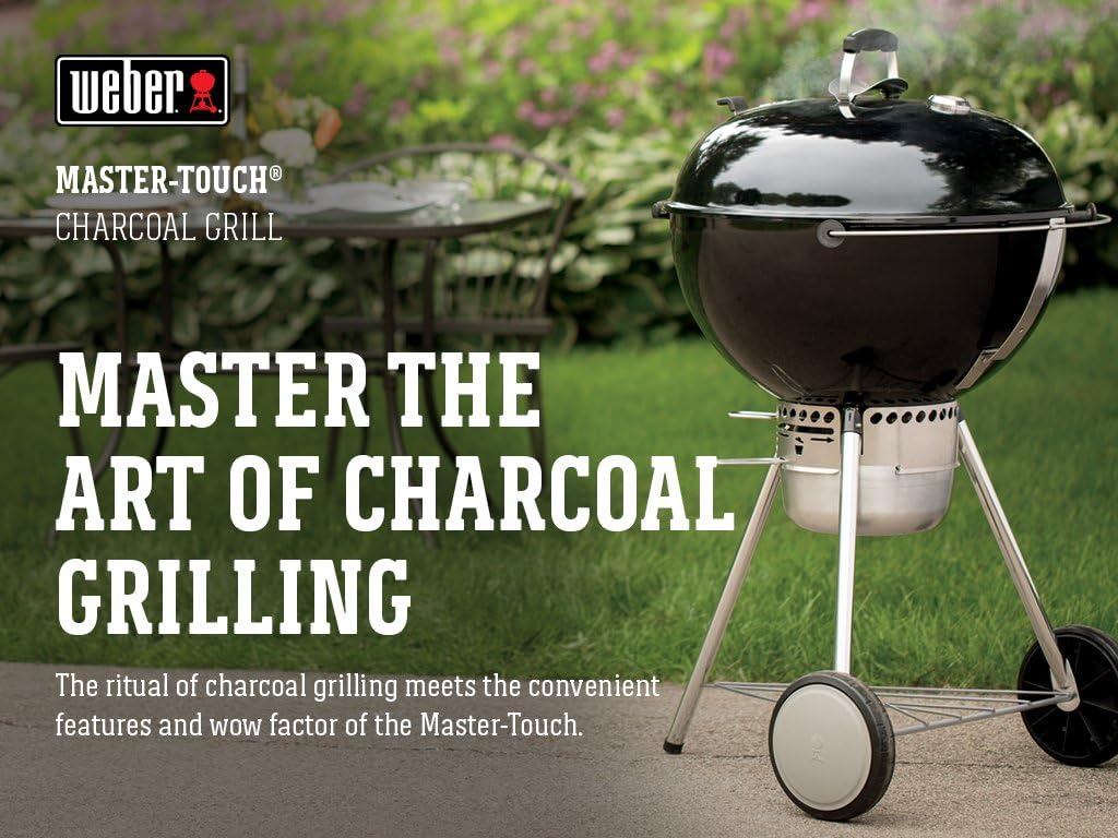 Weber Master-Touch Charcoal Grill  22-Inch  Black – Premium Outdoor BBQ Grill with Tuck-Away Lid Holder & One‑Touch™ Cleaning System  Porcelain‑Enameled Kettle
