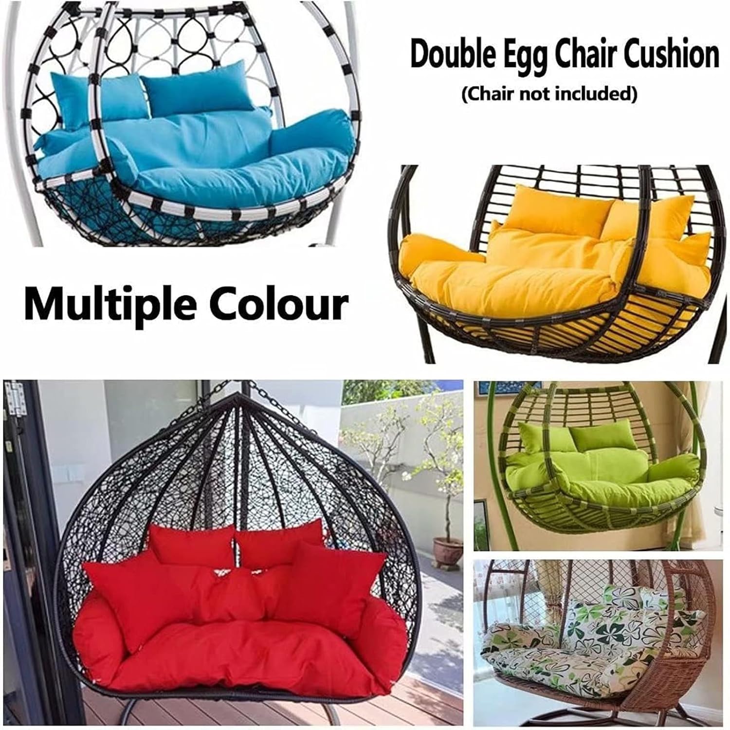 Sedia sospesa per 2 persone, impermeabile, in rattan, rimovibile, design a nido d'uovo, altalena con cuscini imbottiti, ideale per rilassarsi in giardino