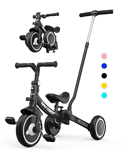 besrey Triciclo per Bambini 7 in 1 con Maniglia di Spinta per il Genitore a 5 Altezza per 1 5 Anni, Triciclo per Bambini Pieghevole, Bici per Bambini con Frizione a Ruota, Ruote Più Grandi, nero : Giochi e giocattoli