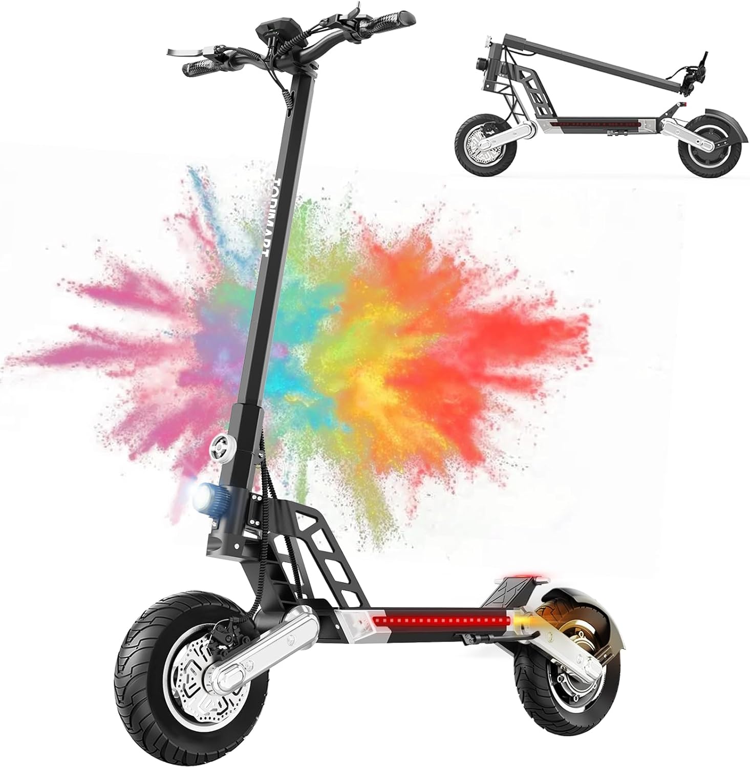 TODIMART Monopattino Elettrico Adulto, Autonomia di 45-90KM, 10.4Ah/15Ah/20.8Ah, Carico Massimo 130/150 kg, Pneumatici Da 10 Pollici, Scooter Elettrico Pieghevole