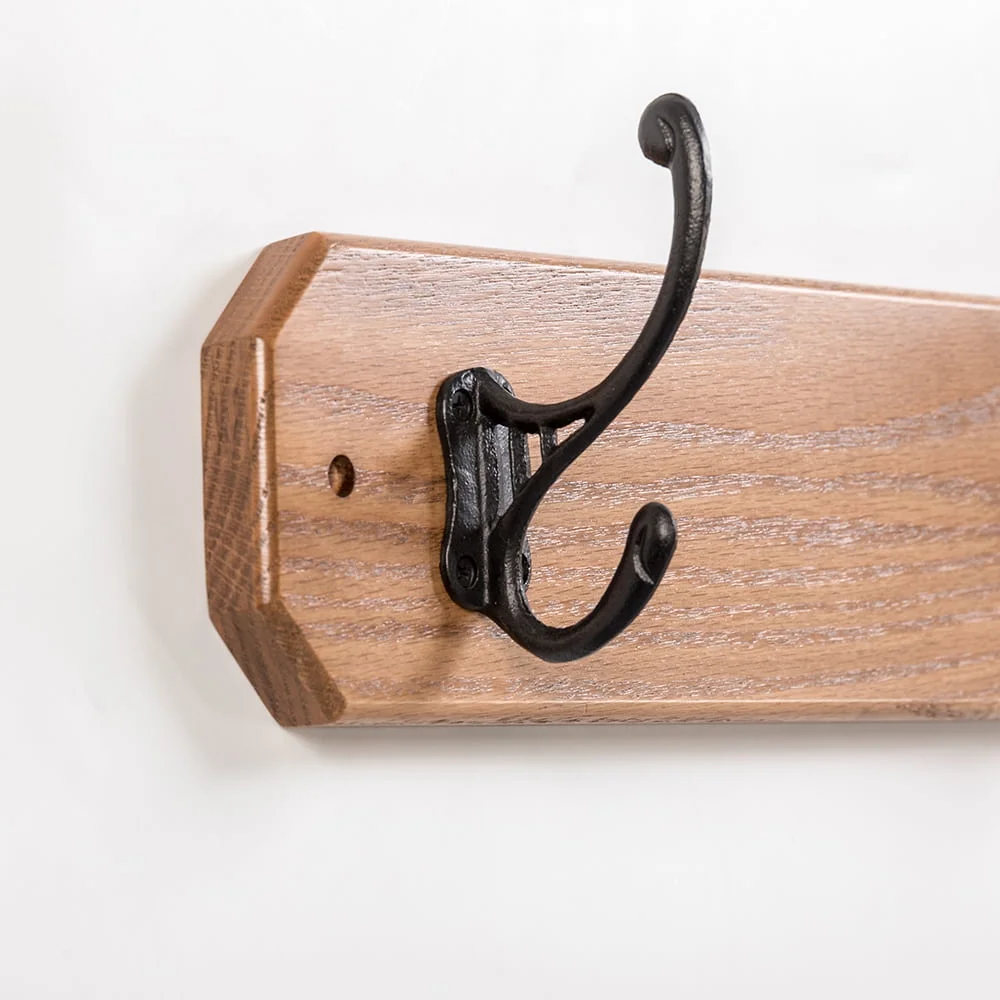 Amish Handmade Oak Wall Mount Board Space Saving Coat Rack 5 Metal Hook