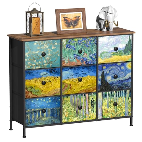 VEDECASA   Cassettiera sottile, alta, con 9 cassetti , motivo Van Gogh, per cameretta dei bambini, soggiorno, corridoio, camera da letto, ufficio, struttura in metallo e pannello in legno : Amazon.it: Casa e cucina