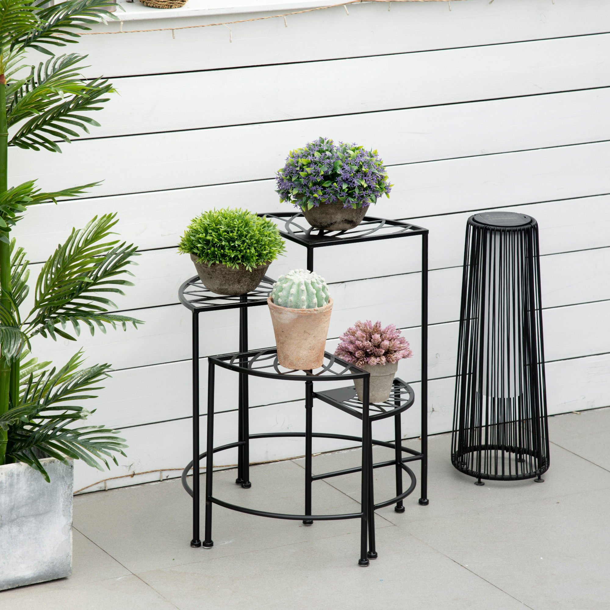 Outsunny Blumentreppe, Pflanzenregal, Pflanzentreppe mit 4 Etagen, Vintage-Design, Balkon, Garten, Schwarz