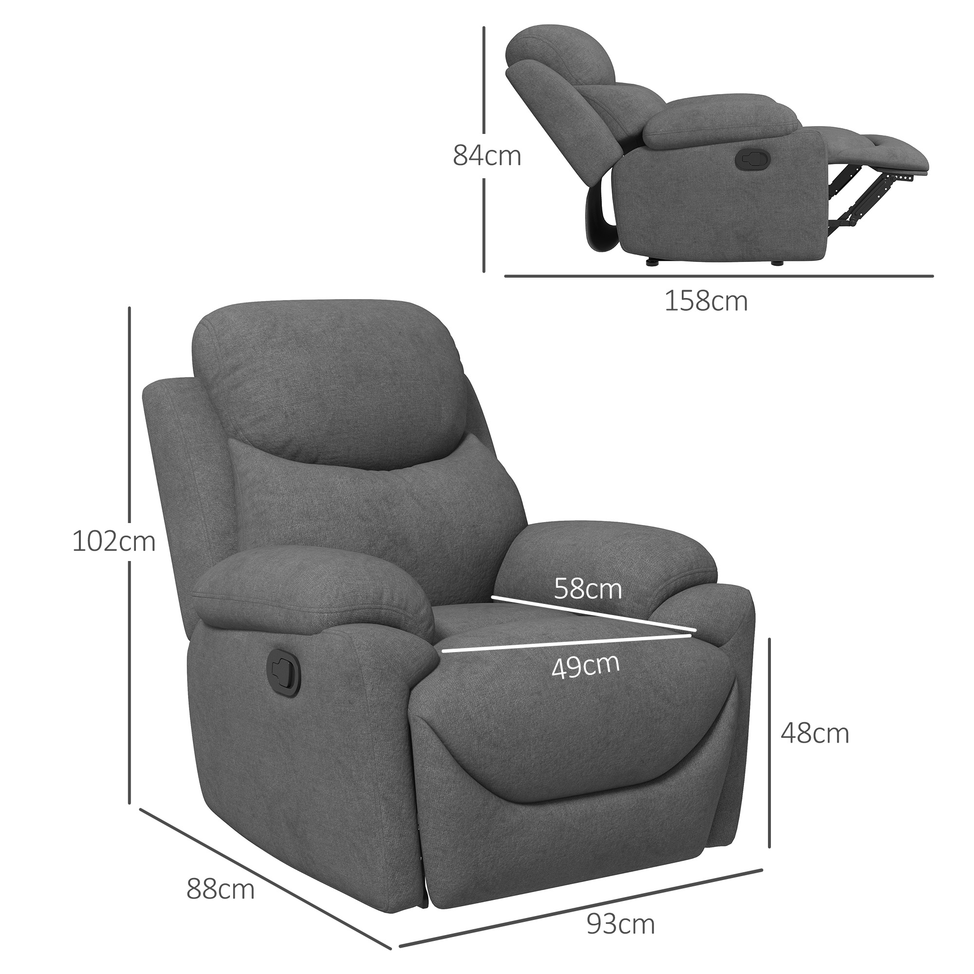 Relaxstoel, TV-stoel met ligfunctie en stoffen bekleding