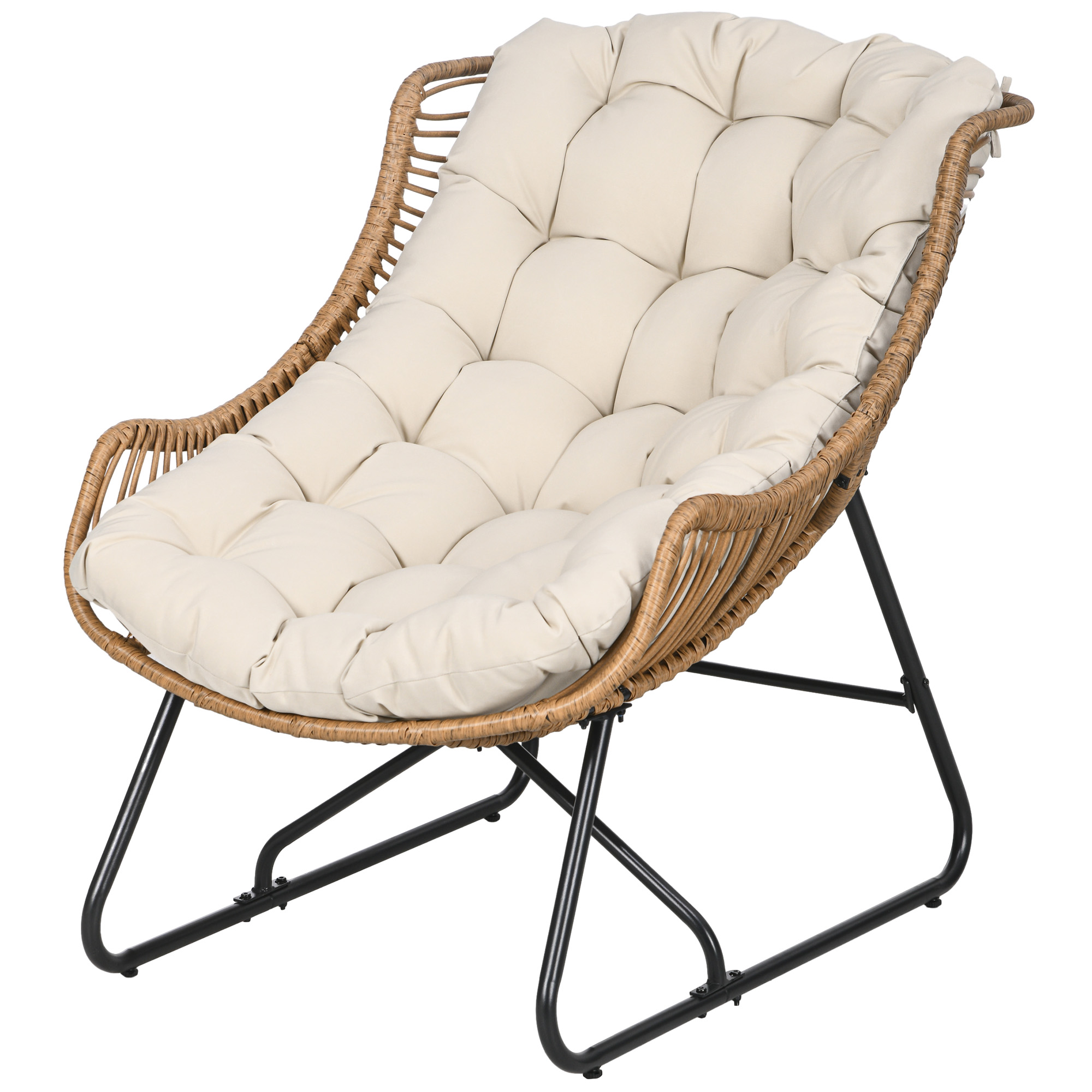 Outsunny Garten Lounge, Rattanoptik, Outdoor Sessel, mit Auflage, Metallrahmen, 75x101x90 cm, Natur/Khaki/Schwarz