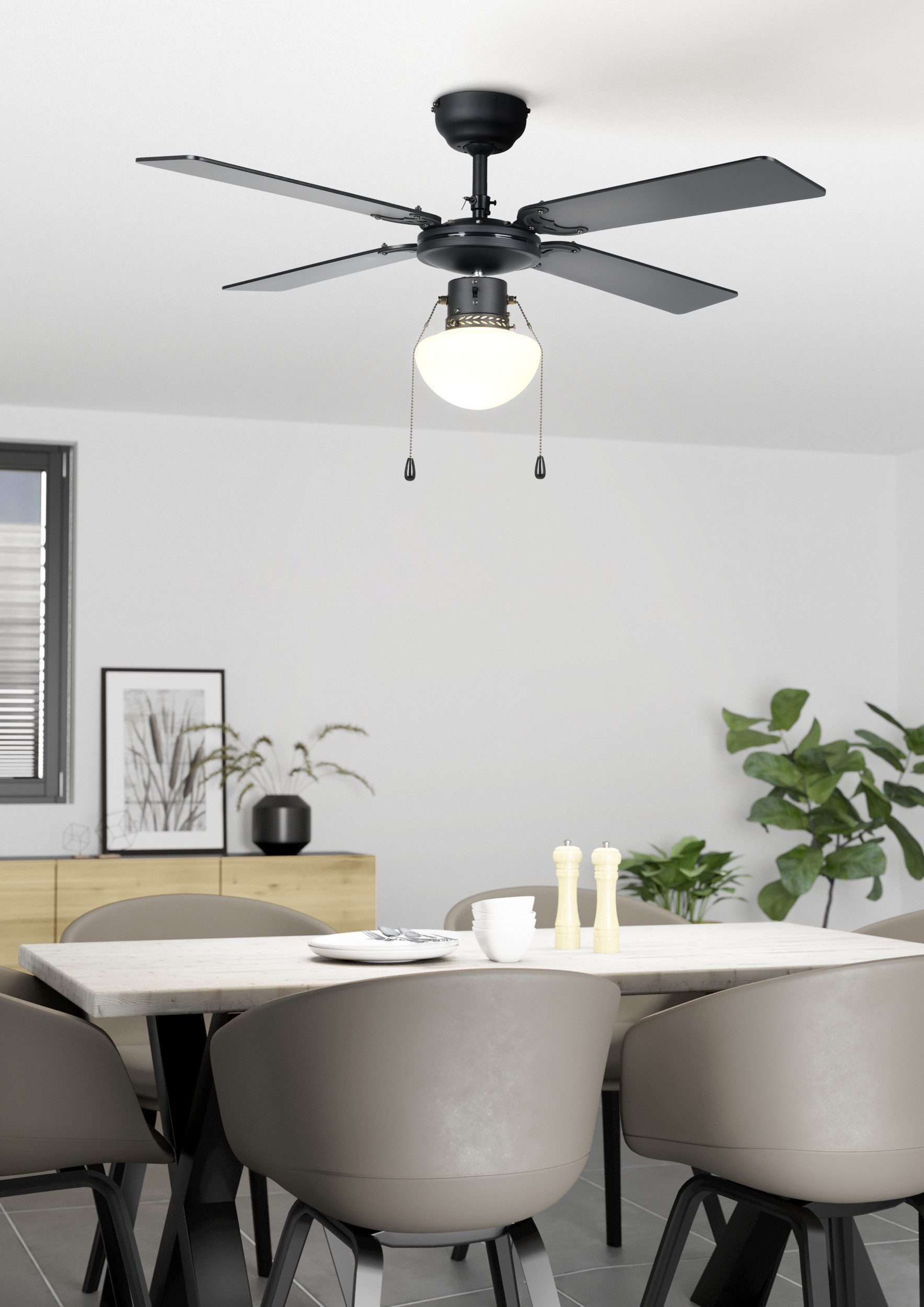 LED Deckenleuchte FORTALEZA Ventilator & Licht - Stahl - E27 - 1X60W - IP20