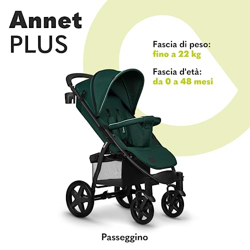 Lionelo Annet passeggino leggero pieghevole per bambini fino 48mesi o 22kg, regorabile, Con posizione sdraiata, Ruote EVA 28cm Cappottina XXL Zanzariera Coprigambe Portabibite : Prima infanzia