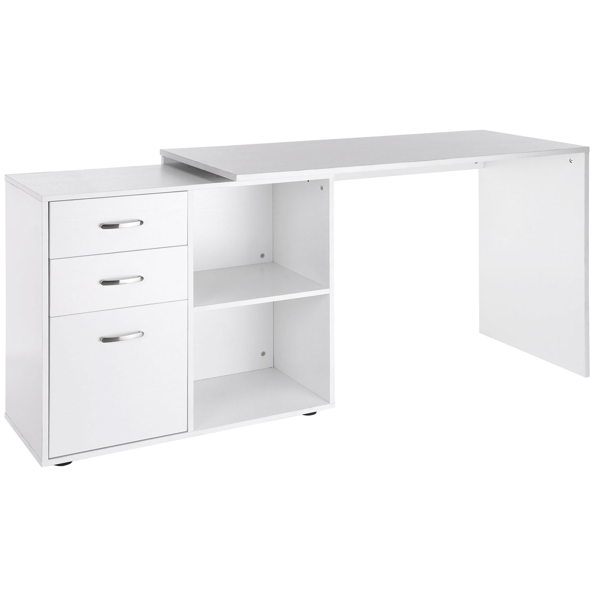 HOMCOM Eckschreibtisch Esstisch Computertisch Bürotisch Winkelschreibtisch Regal L-Form 117 x 83,5 x 76 cm, I-Form 162 x 50 x 76 cm, Weiß, MDF+Metall
