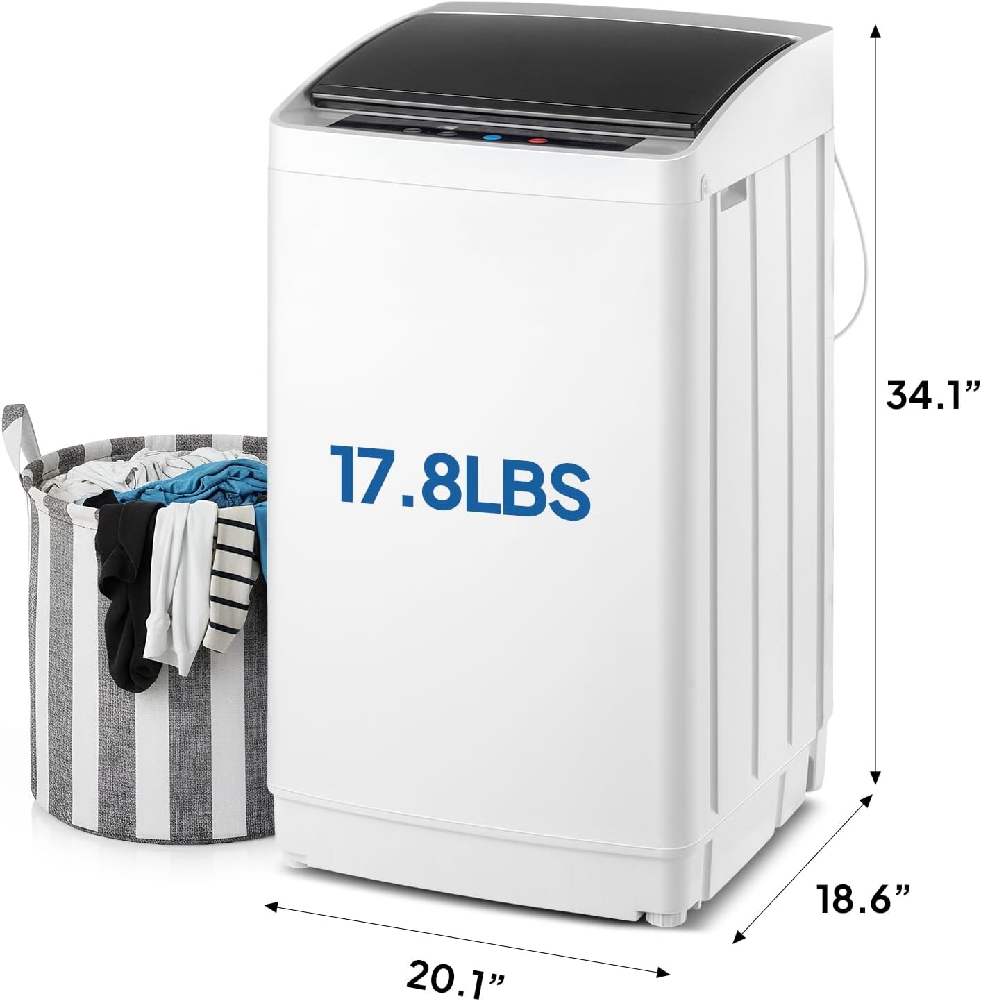 ROVSUN Lavatrice con caricamento dall'alto, 5 kg, con 8 programmi di lavaggio e 5 livelli d'acqua, piccola lavatrice silenziosa, 60-70 dB, timer 24H, 51 × 47 × 87 cm, bianco