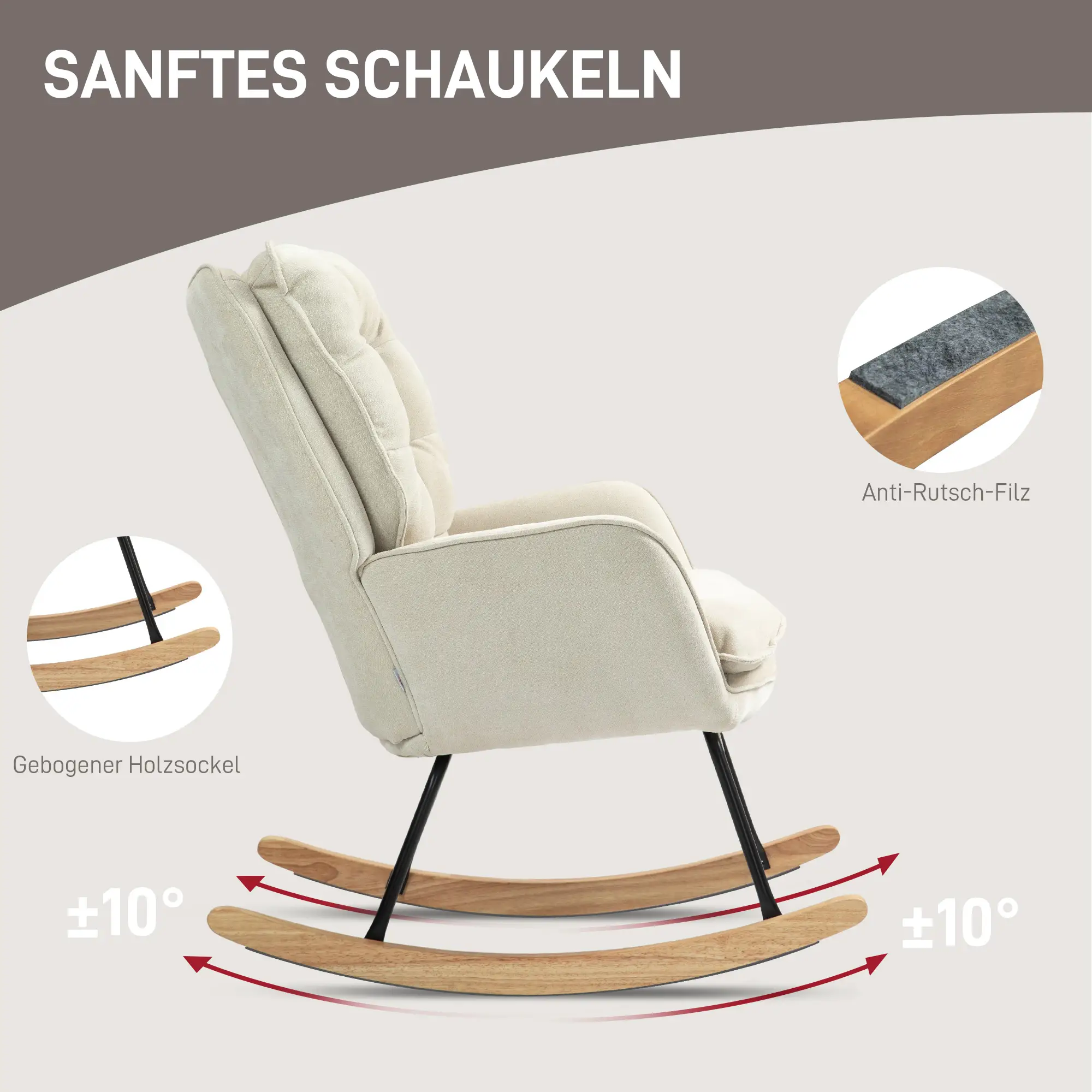 HOMCOM Schaukelstuhl Schwingsessel Chenilleoptik luxuriöser Komfort
