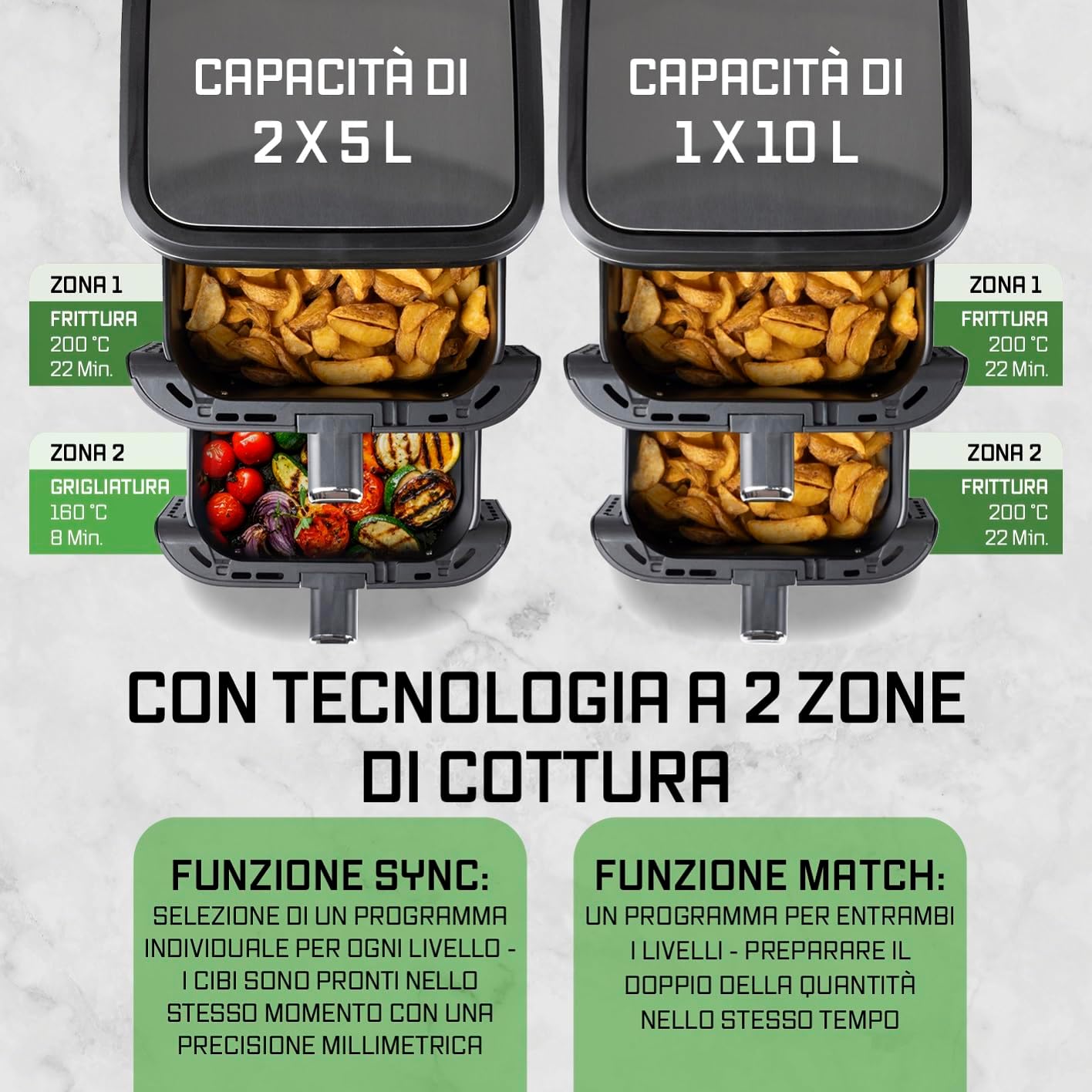 GOURMETmaxx FryUp Friggitrice verticale ad aria calda a doppia camera | Friggitrice 10 litri | 4 piatti su 4 livelli | Display touch richiudibile | 32% in più di risparmio di spazio | Calda 2 camere