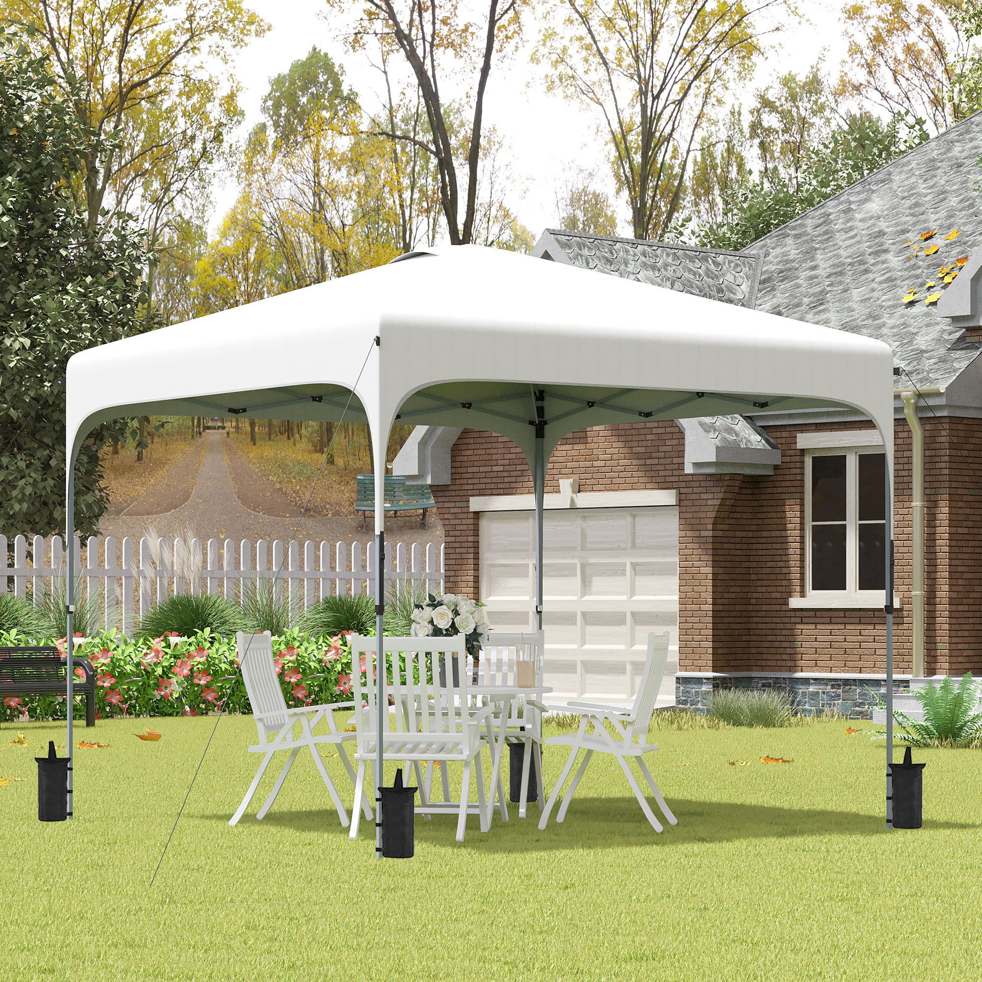 Outsunny Tonnelle 3 x 3 m faltbares Pop-up Gartenpavillon höhenverstellbarer Oxford-Stoff mit UV50+ Schutz Stahlgestell inkl. Transporttasche in Weiß