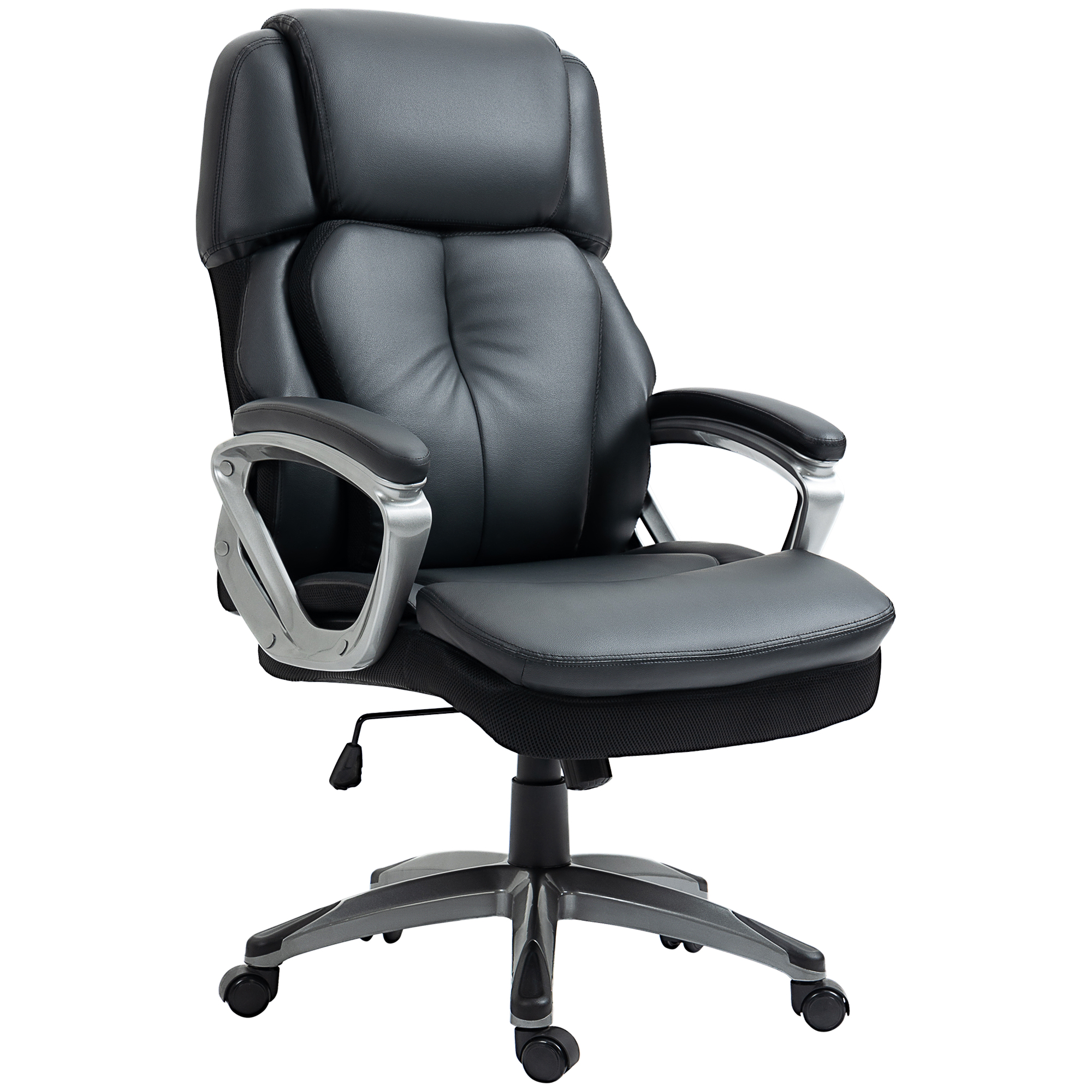 Vinsetto Bürostuhl Computerstuhl mit Wippenfunktion Kopfstütze ergonomischer Schreibtischstuhl drehbar höhenverstellbar Kunstleder Schwarz 68 x 76 x 117-125 cm