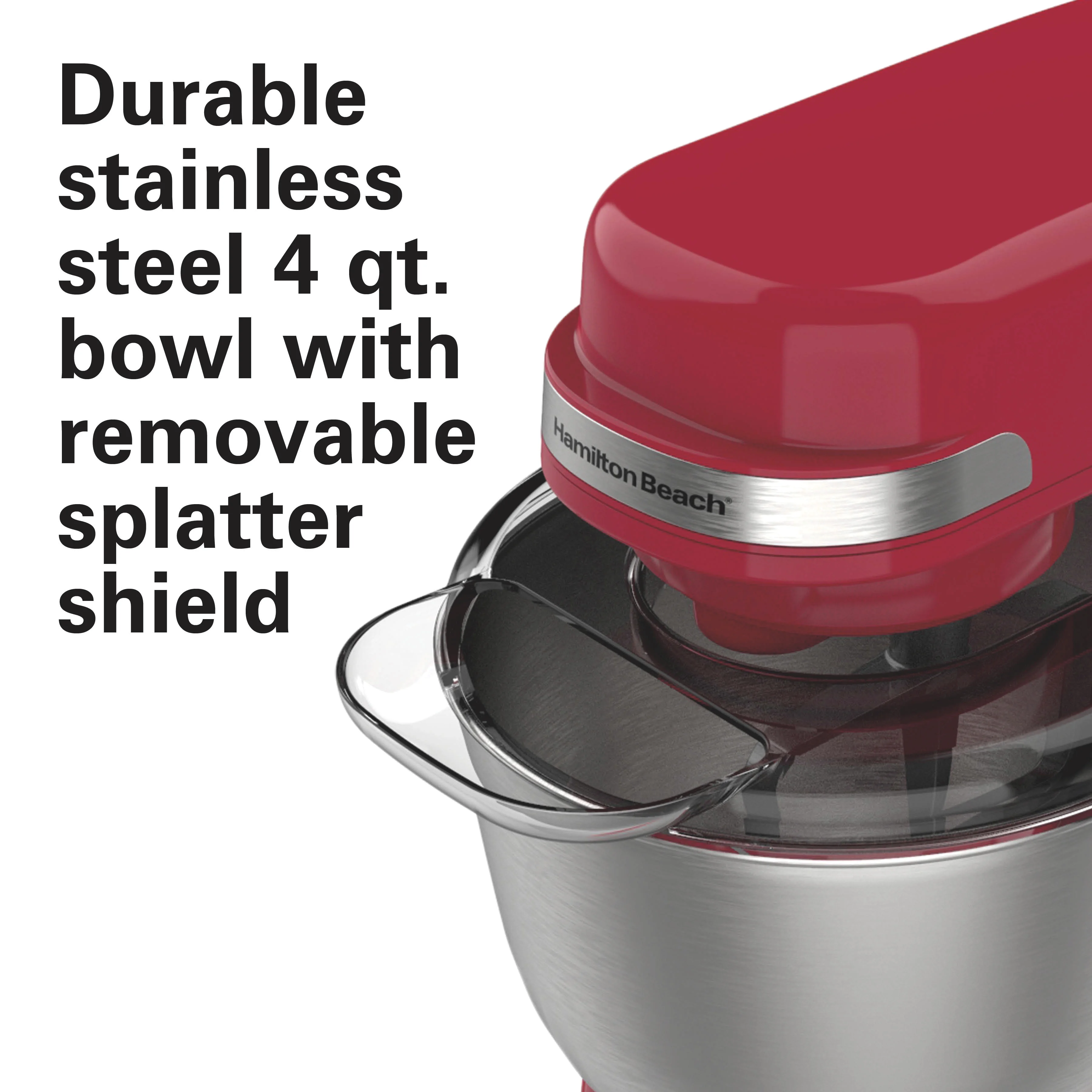 Hamilton Beach 4 Quart Stand Mixer for Kitchen, 7 Speeds, Tilt-Head, Dough Hook, Whisk & Flat Beater, White