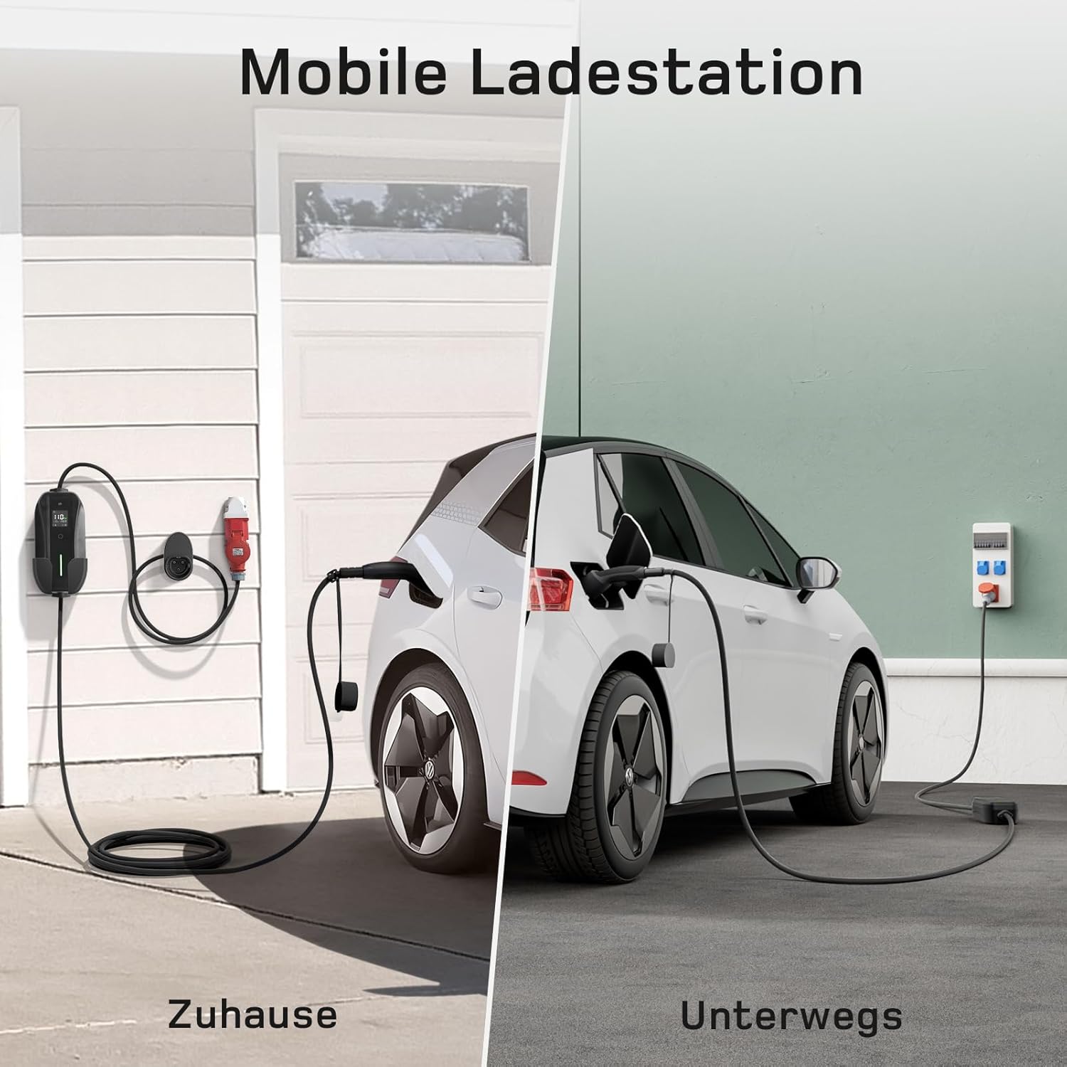 dé Mobile Wallbox/Ladestation 11kW 3-phasig|7m|6-16A] mit Traveller Adapter Set, Ladekabel CEE 16A auf Typ 2 und EV Ladegerät für Model Y/3, ID.3/4/5, MG4, EX30, e-up, e-tron, Zoe und andere EV