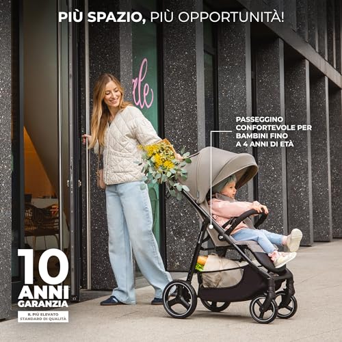 Kinderkraft TRIG 3 Passeggino Leggero, Pieghevole, Posizione Distesa, Posizione Reclinata, Sospensione 4 Ruote, Cinture di sicurezza a 5 punti, Bambini, Fino a 25 kg, Beige : Prima infanzia