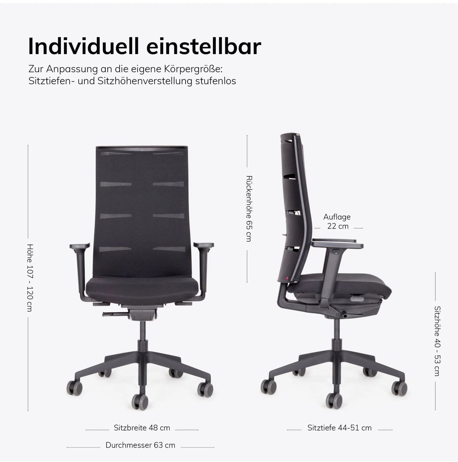 Sedia da ufficio ergonomica lento Agilis MT12 con base nera - Garanzia 30 anni - Made in Germany