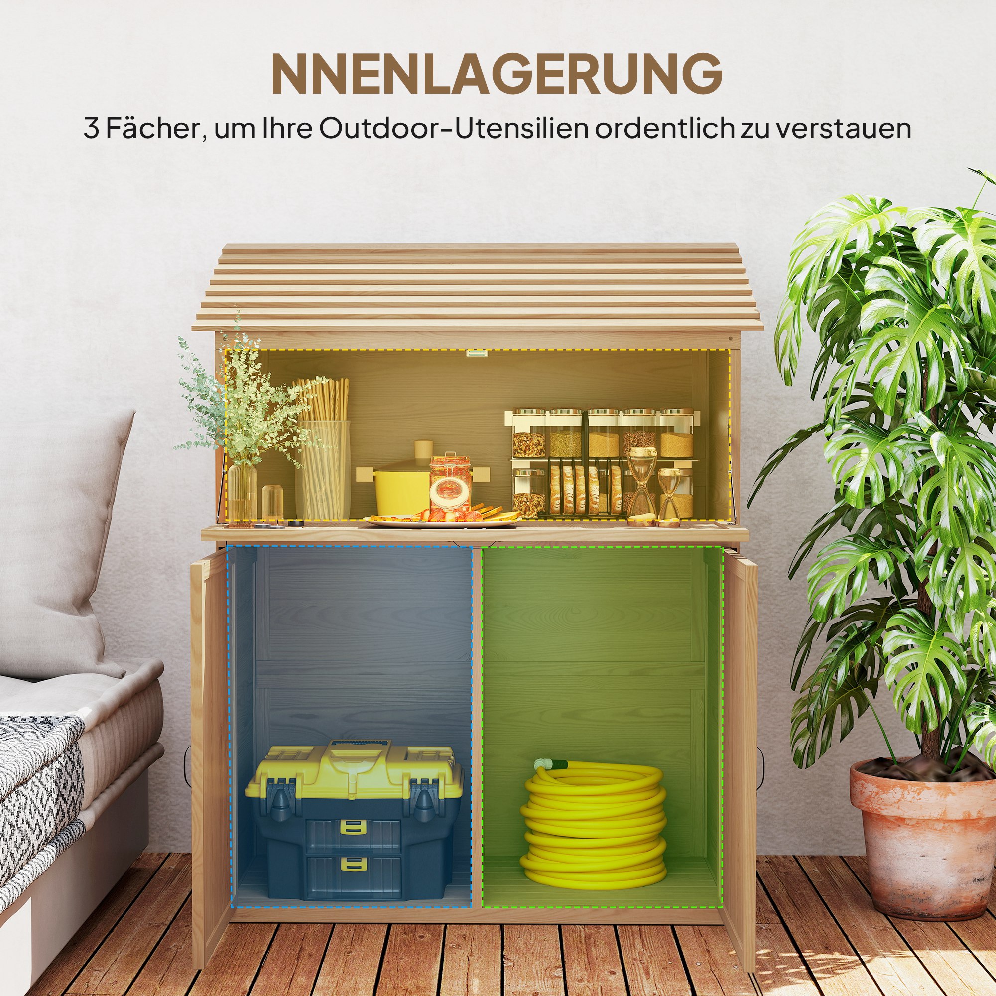 Tuinopbergkast met Uitklapbare Tafel, Werkzeugschuur met Dak 110 x 54 x 136 cm, Vurenhout, Bruin