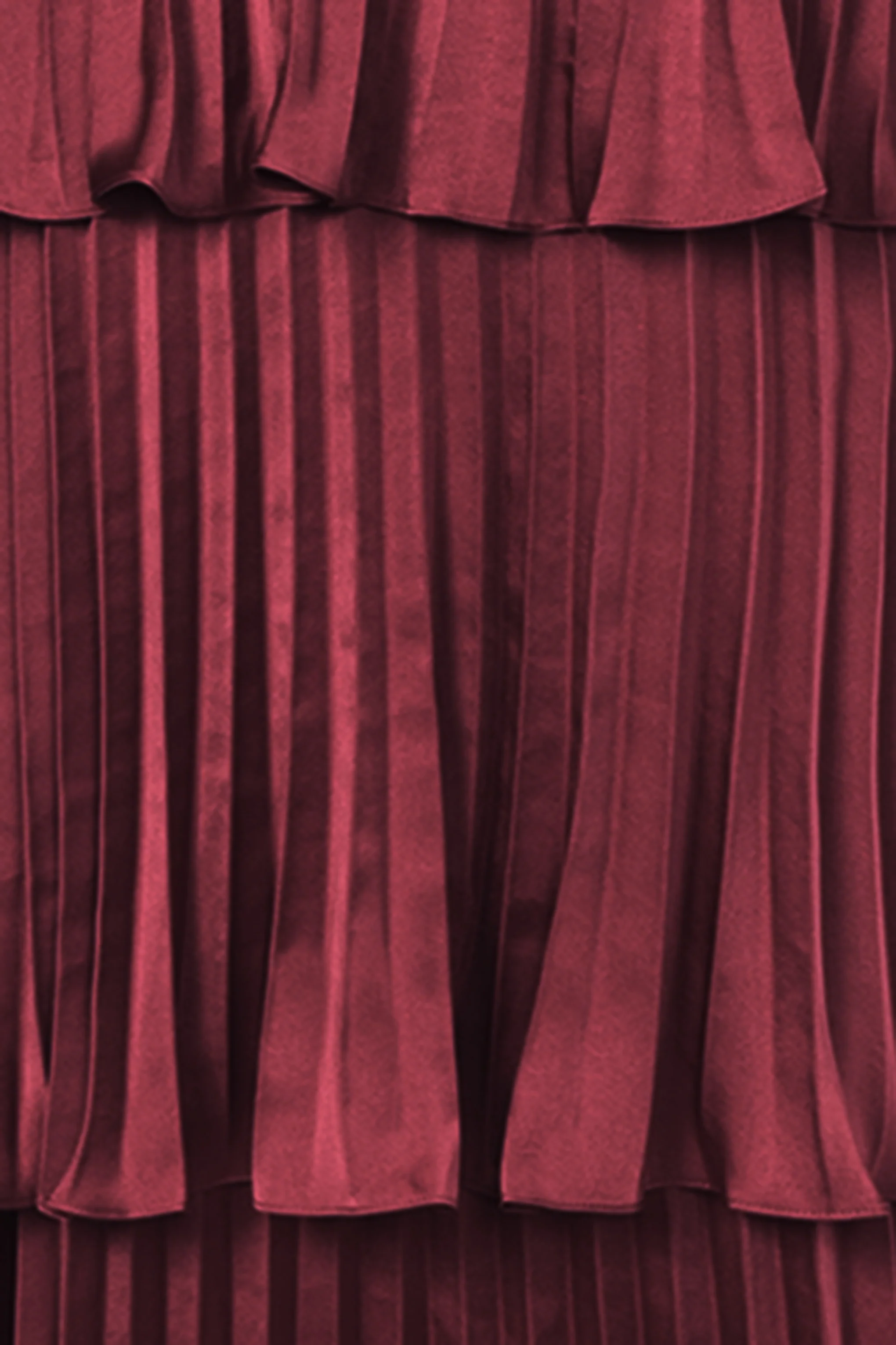 Beatrice Burgundy Satin Pleated Tiered Dress