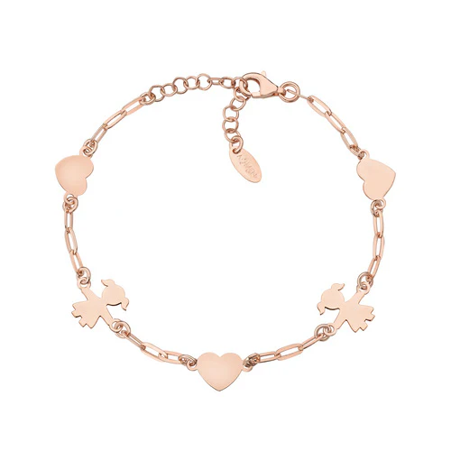 Bracciale Amen Collezione Bobolini catena bambini e cuore dorato rosa