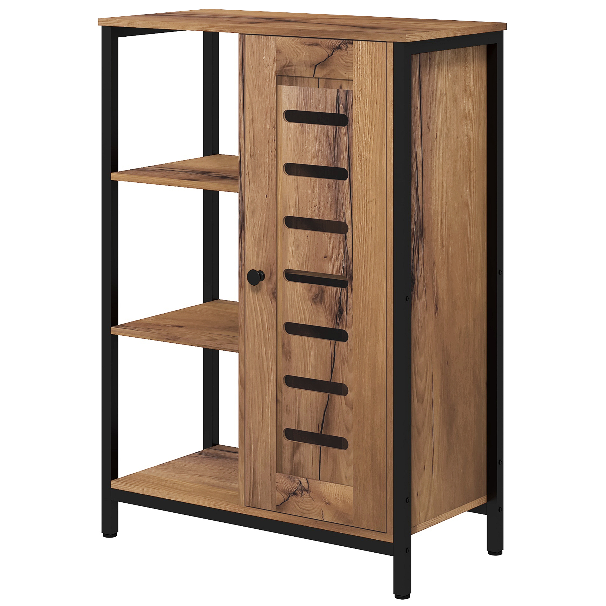 kleankin Freistehender Badezimmerschrank im industriellen Design, Stahlkonstruktion, 3 offene Regale, 60 x 30 x 85 cm, rustikales Braun
