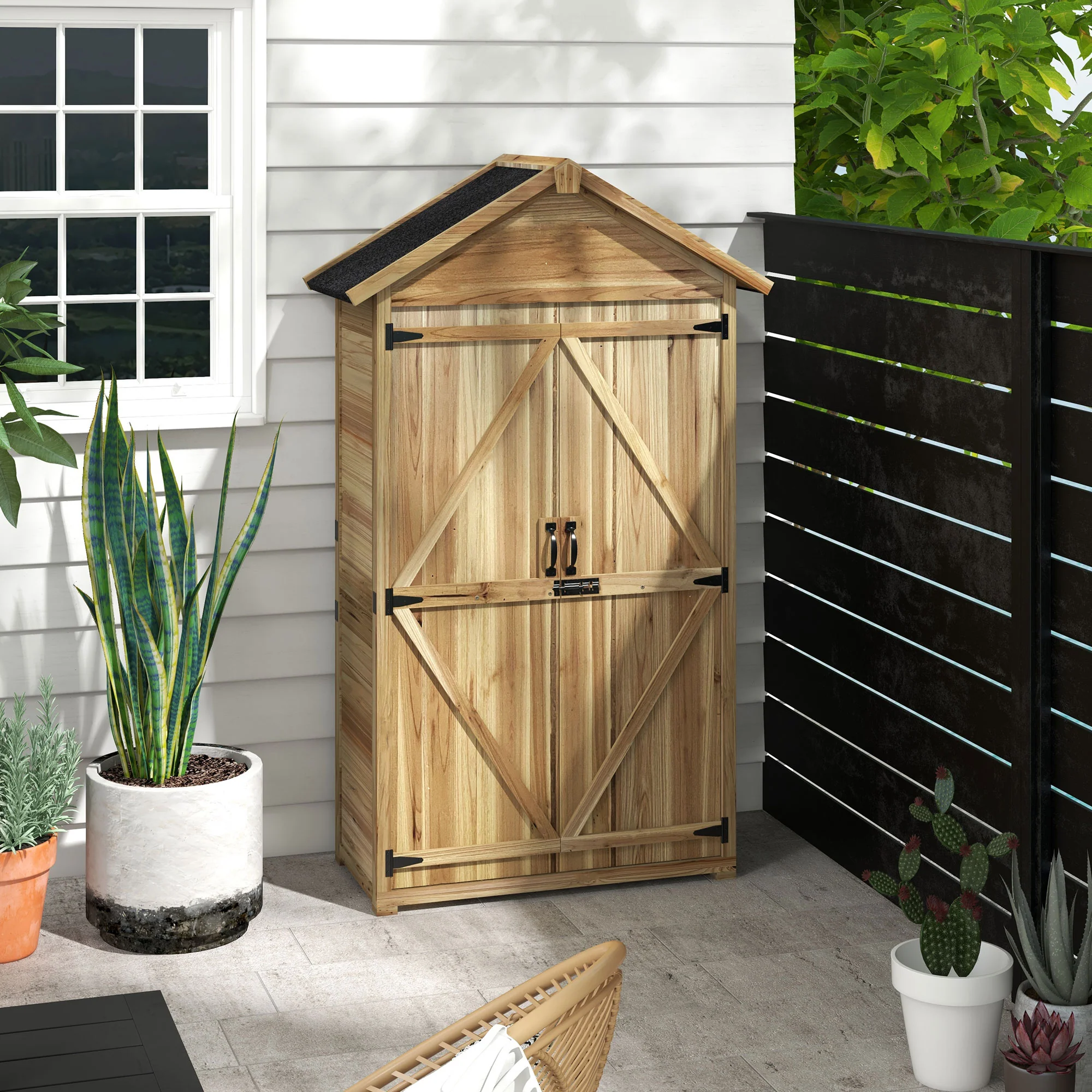 Outsunny Tuinhuis Tuinschuur Tuinkast, weerbestendig, vintage design, 102 cm x 54 cm x 177 cm, Natuur