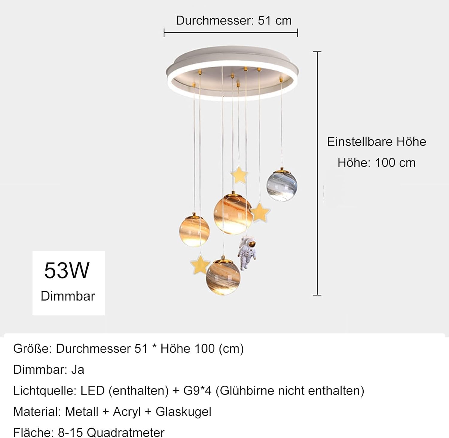 Kinder LED Deckenleuchte Dimmbar Planet Kronleuchter Kinderzimmer Lampe Modernes Design Mond Astronaut Mit Fernbedienung Schlafzimmer Beleuchtung