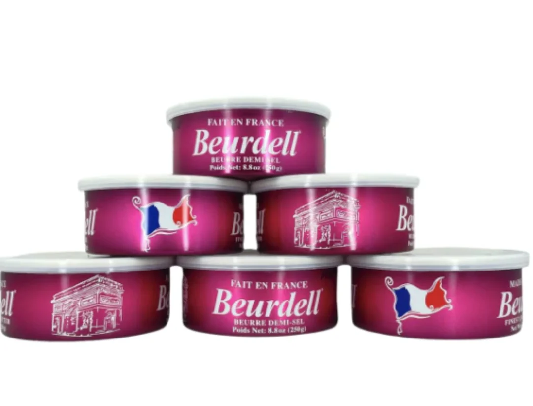 Beurdell Canned French Butter – 100% Natural Salted Pasteurized Real Butter | Long Shelf Life Emergency Survival Food | Great for Cooking, Baking, RV & Camping | Pull Top Lid | Pack of 24 | France