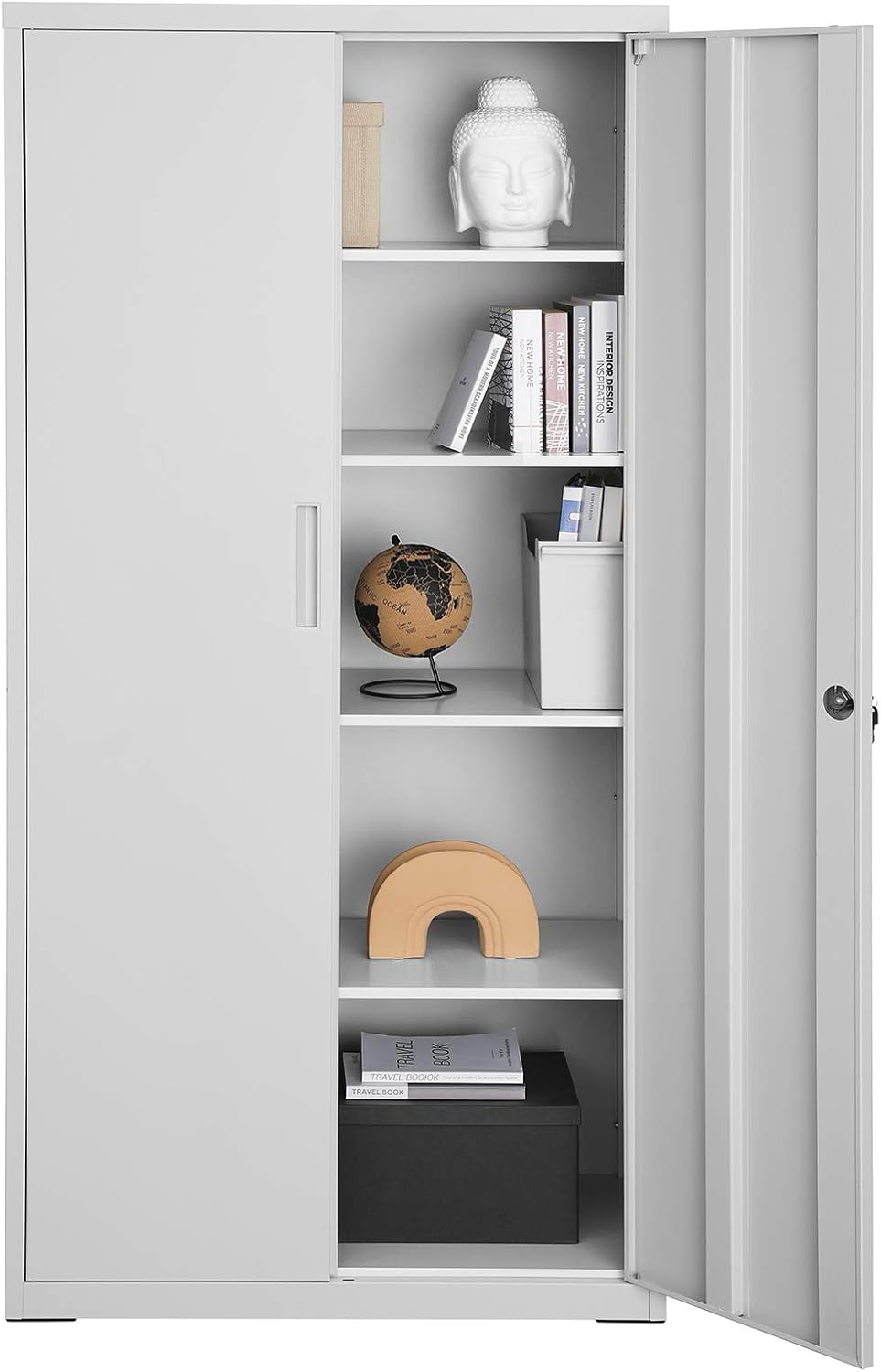 SONGMICS Aktenschrank, Mehrzweckschrank, Stahl-Aufbewahrungsschrank, 5 Ebenen, Doppeltüren, Schloss, Werkzeugschrank, verstellbare Ablagen, Garage, Büro, Wohnzimmer, grau OMC015G01