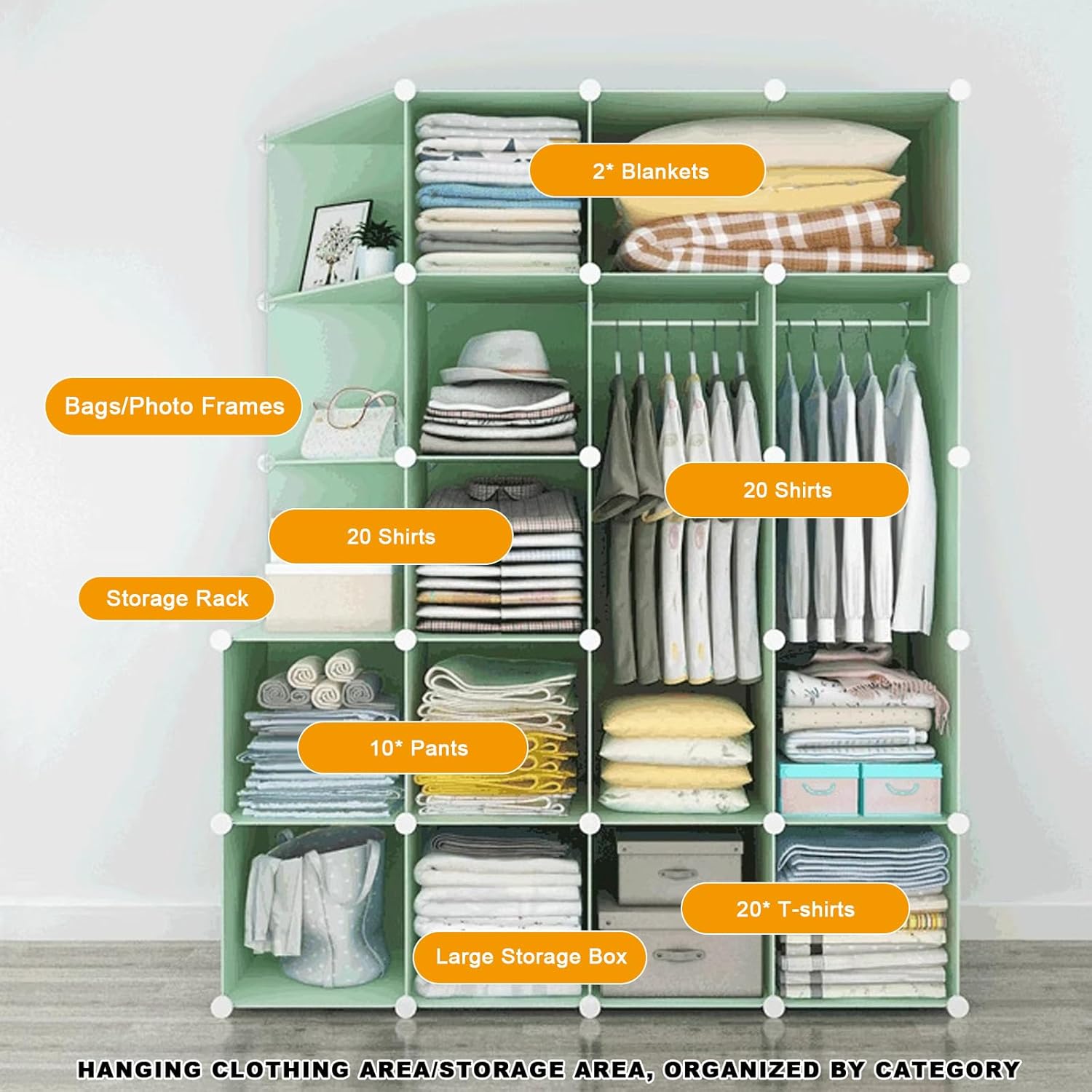 Modular Children's Wardrobe with Sections Clothes Wardrobe / Bedroom Plastic with Doors Portable Wardrobe for Children's Bedroom Living Room