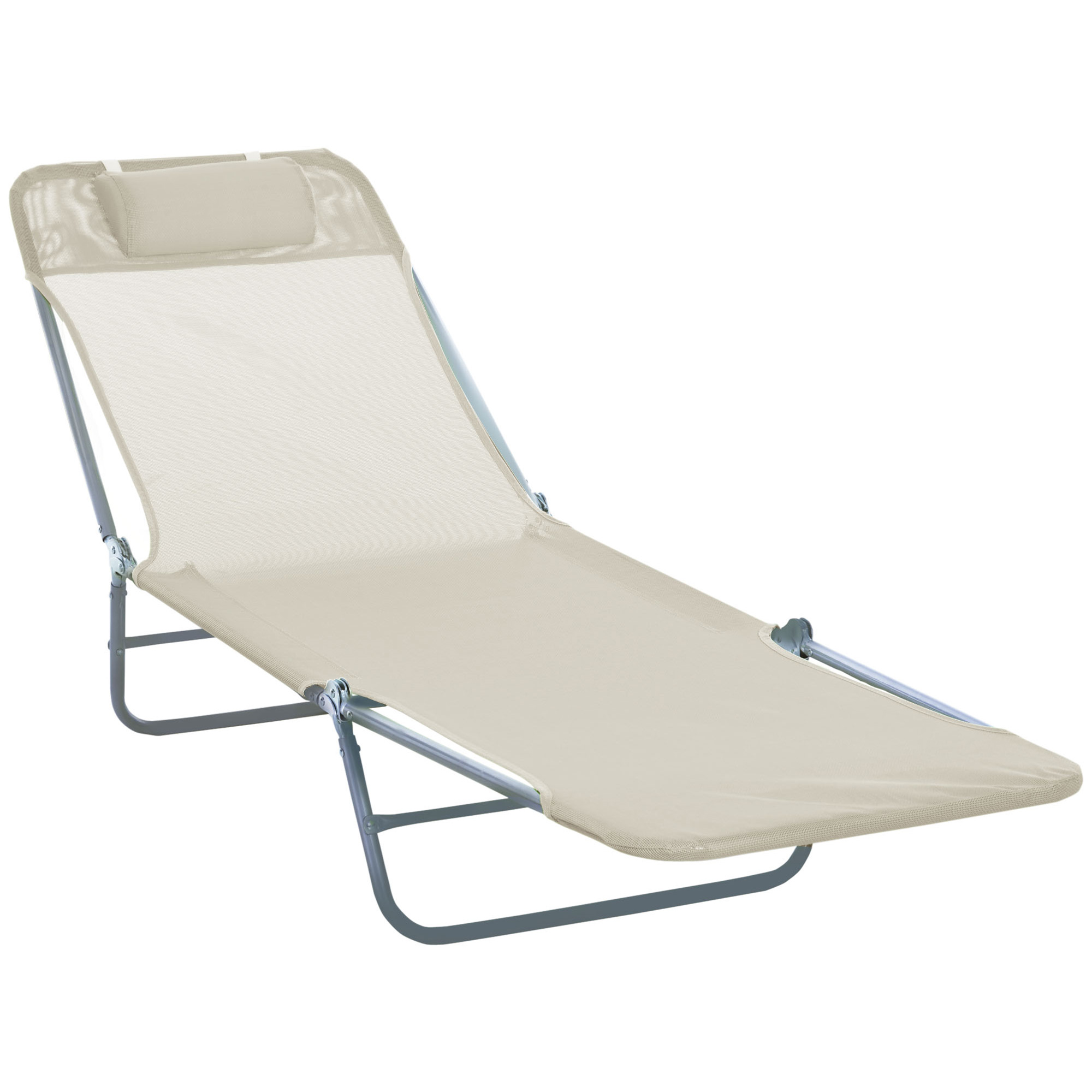 Outsunny Sonnenliege klappbar Gartenliege mit Kopfkissen Liegestuhl verstellbar mit 5-Fach Campingliege bis 120kg belastbar für Garten, Balkon und Pool geeignet, 4 Farben(Creme)