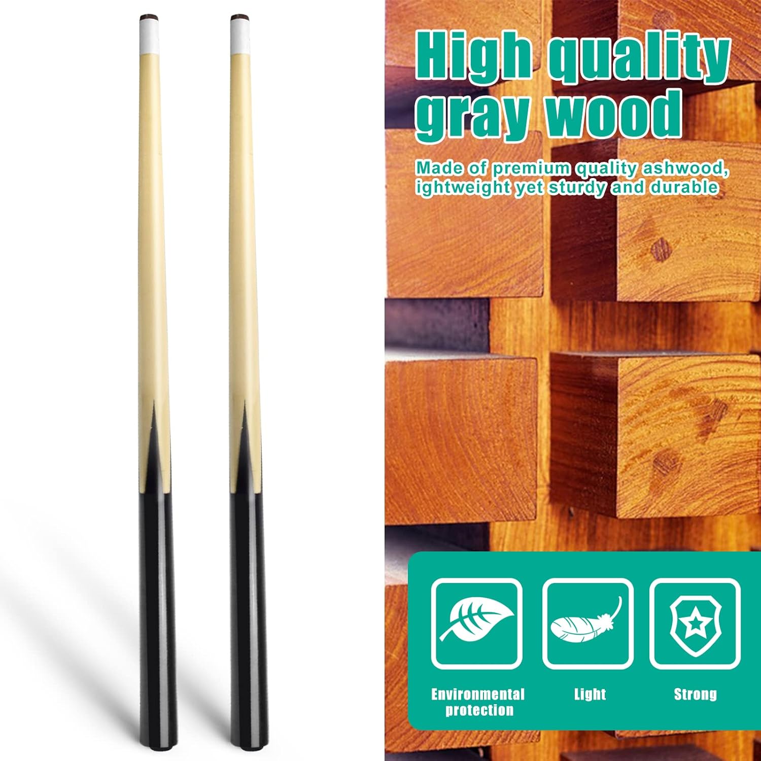 VANLAN Stecca da Biliardo in Legno massello, Piccole, per Bambini, con Punte da incollare da 13 mm, Set da 2