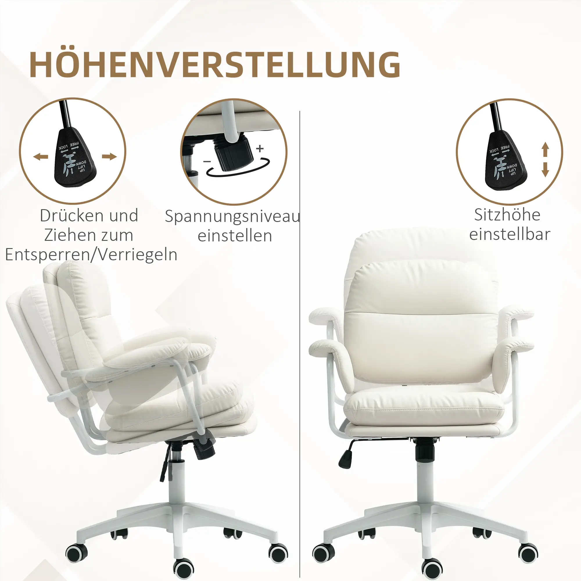 HOMCOM Bureaustoel met Kantelfunctie en Voetensteun Wit